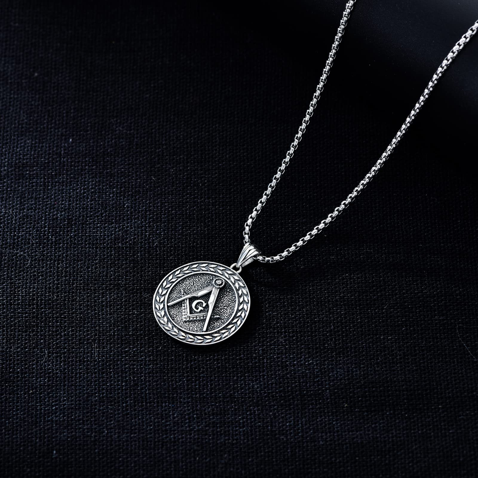 Seiyang Masonic Compass Necklace - 925 Sterling Silver Pendant with 2mm 22+2 Inch Rolo Chain for Men & Women | Perfect for Freemason Gifts, Spiritual Jewelry & Everyday Wear