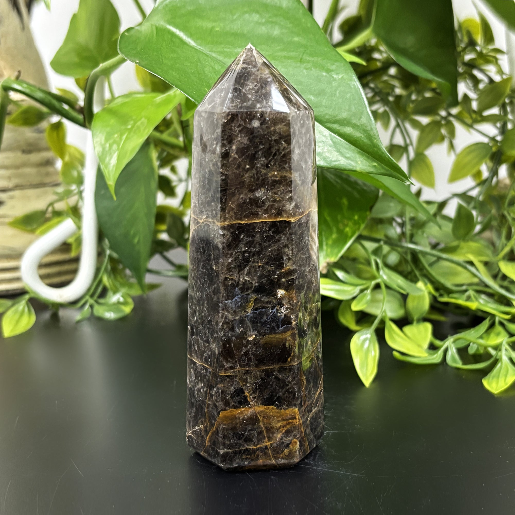 Natural Black Moonstone Crystal Obelisk Tower - Grounding & Intuition Healing Stone for Meditation, Energy Work & Spiritual Growth - Perfect for Home Decor, Yoga Spaces & Reiki Healing (RPO484)