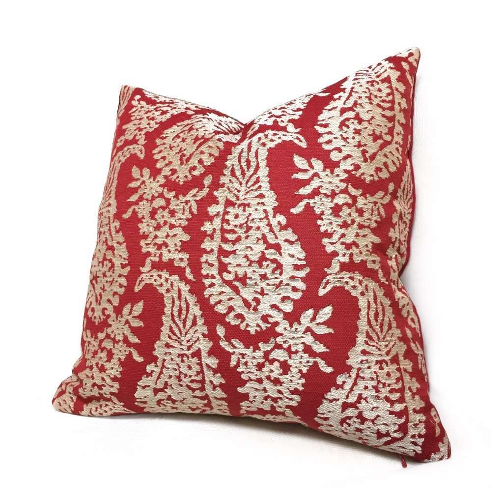 Fabricut Napoli Lacquer Red Gold Paisley Floral Pillow Cover - Decorative Throw Pillow Case for Sofa, Bed & Home Decor (On Clearance Sale)