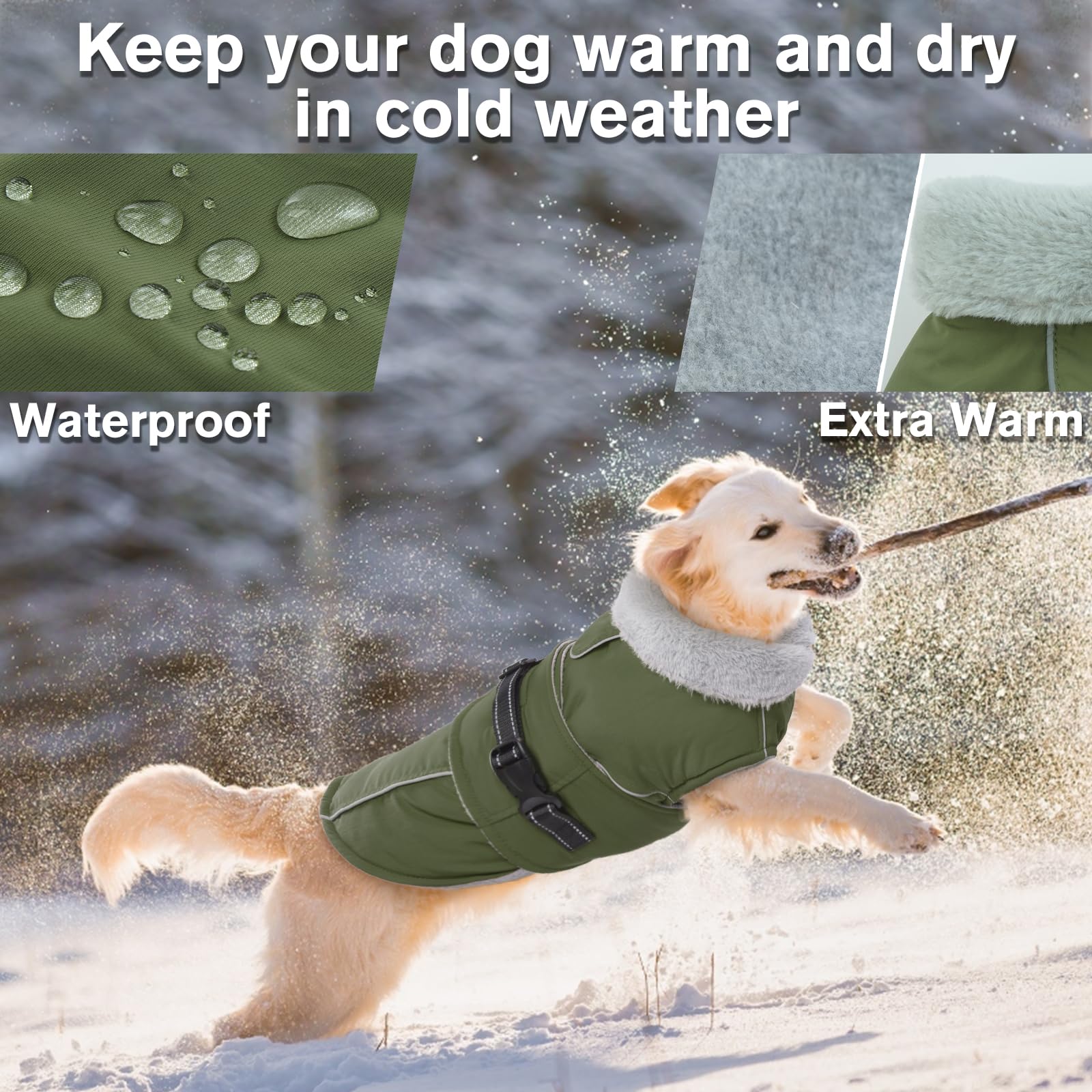 Lelepet Reflective Waterproof Dog Jacket - Windproof Fleece Vest for Large Dogs, Adjustable Buckle Winter Coat for Cold Weather & Snow - Perfect for Outdoor Walks, Hiking, and Winter Adventures