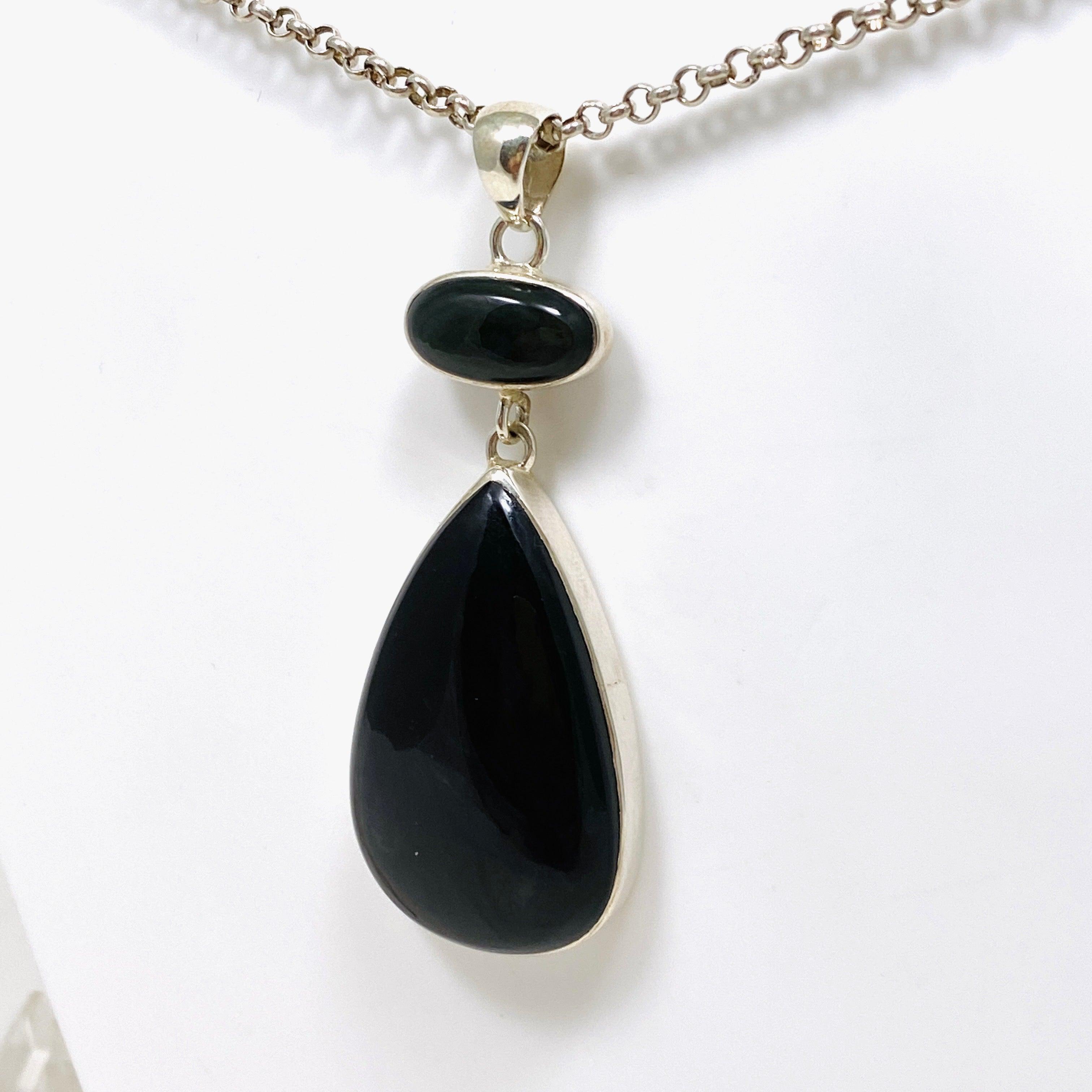 Rainbow Obsidian Double Stone Teardrop Pendant Necklace - Natural Gemstone Jewelry for Women - Perfect for Spiritual Healing, Meditation & Everyday Wear