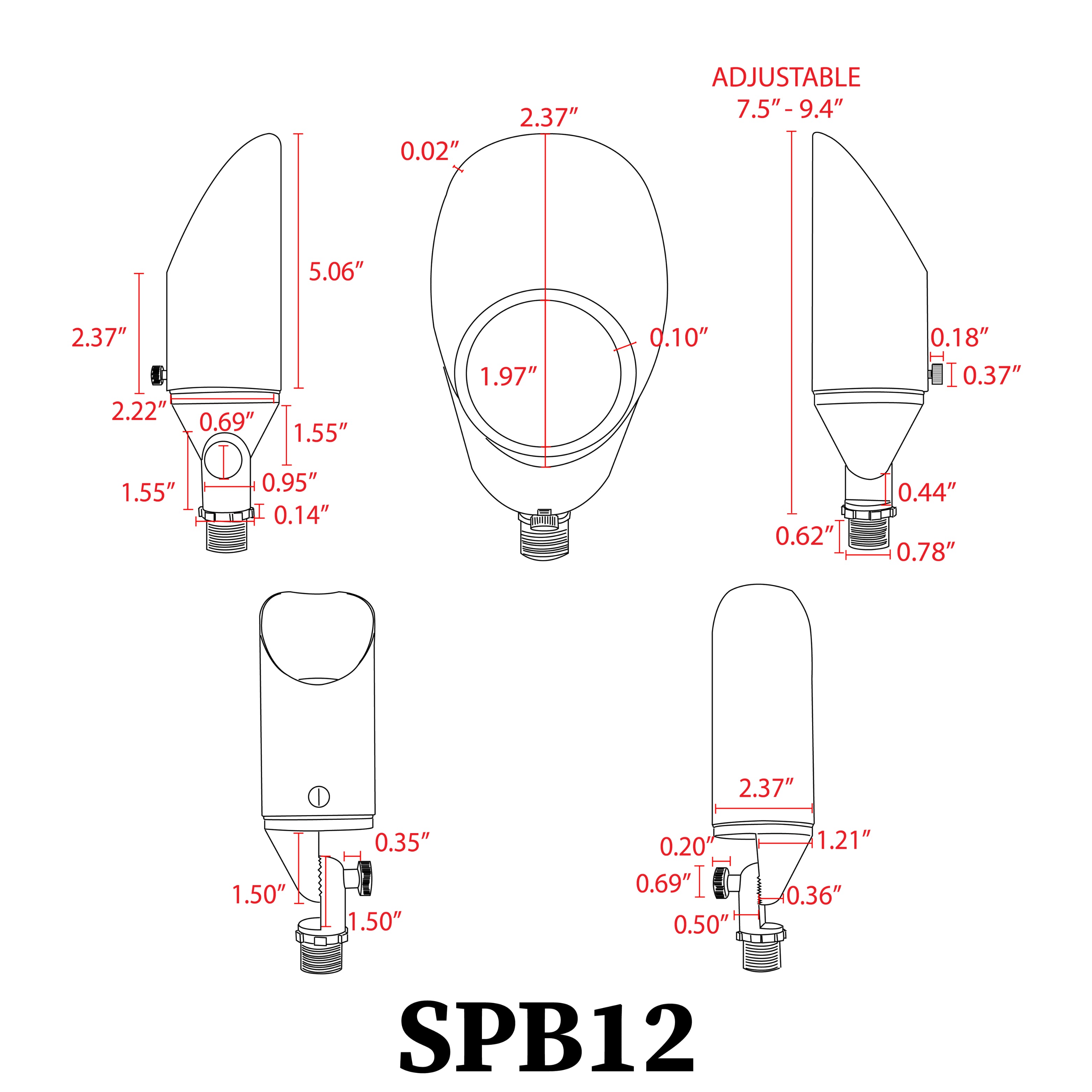 SPB12 4x/8x/12x 3W-12W Adjustable LED Low Voltage Outdoor Landscape Lighting Spotlight 3000K Warm White - Perfect for Garden, Pathway, and Patio Illumination