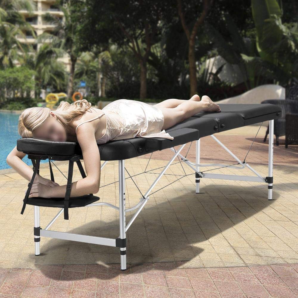 Yaheetech Foldable Massage Bed - 60cm Wide Portable Beauty Salon Table for Lash Extensions & Spa Treatments - 3-Section Adjustable Aluminum Frame - Perfect for Professional Salons, Home Spa & Mobile Beauty Services