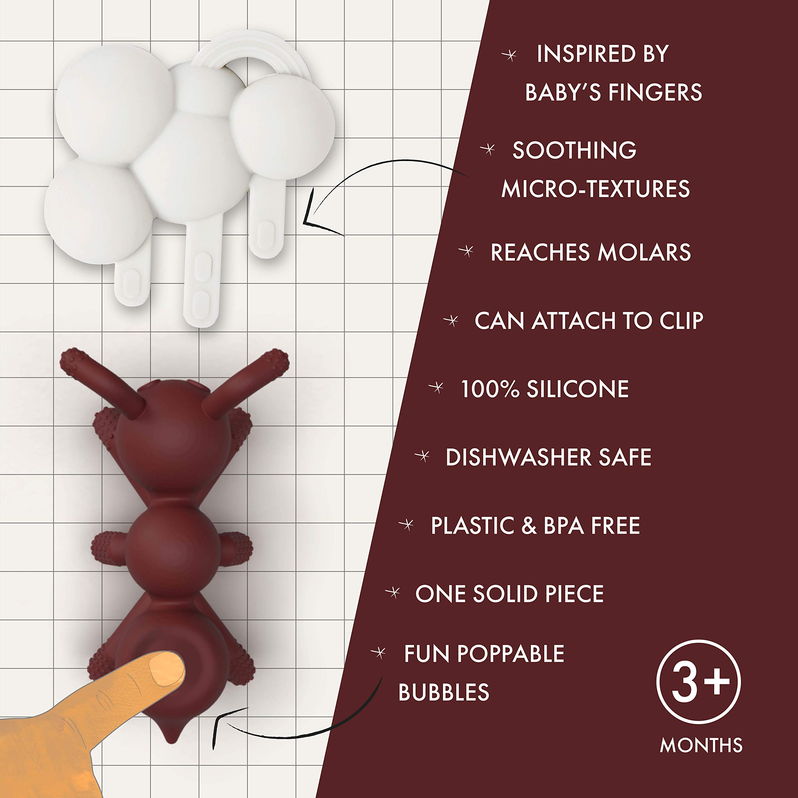 Doddle & Co. The Chew Teether with Poppable Bubbles - Baby Teething Toy for Toddlers & Newborns | Soothing Gum Relief, Easy Grip & Oral Development | Sensory Fidget Toy for Infants | Pack of 2 (Ant + Rain) | Perfect for On-the-Go, Playtime & Teething Relief