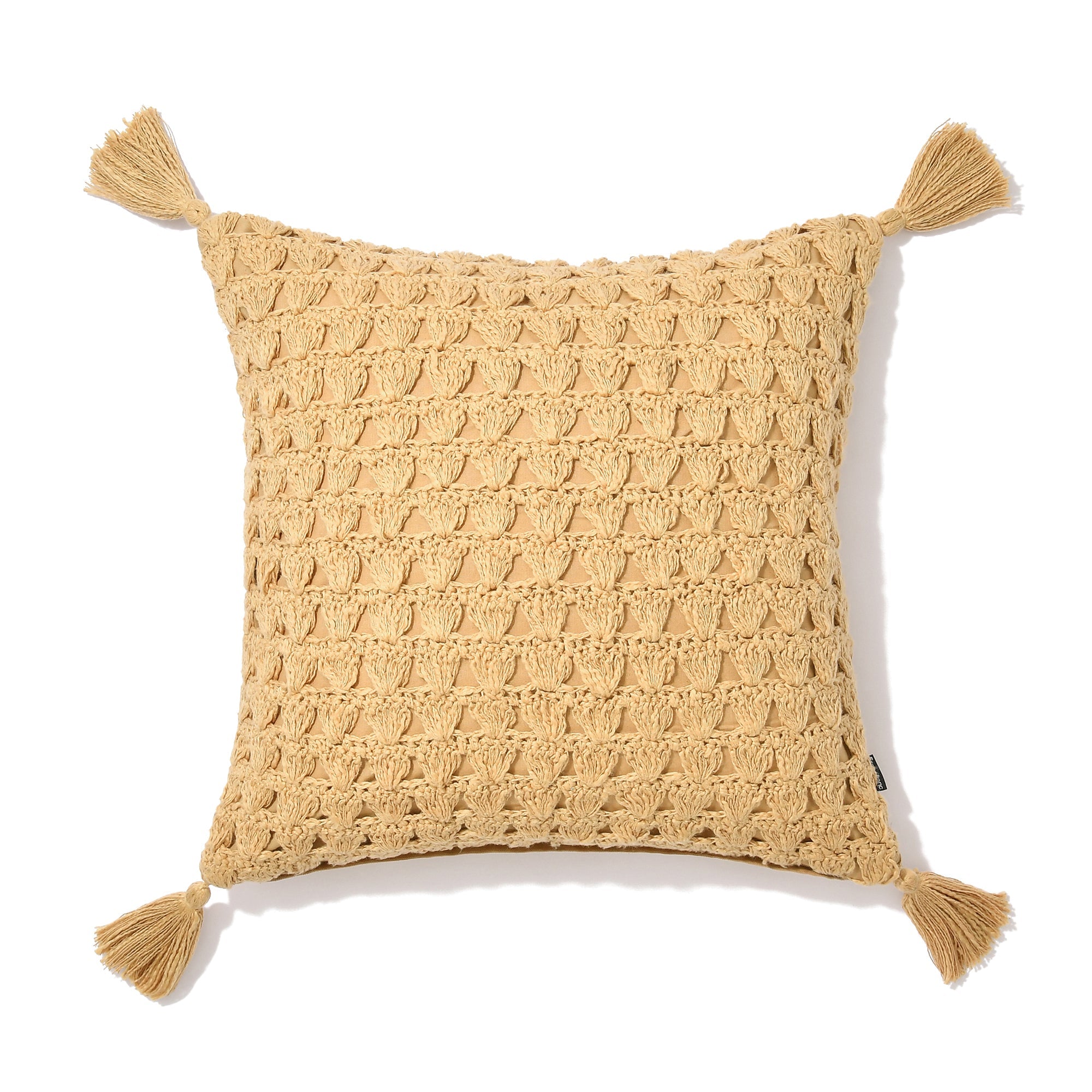 Crochet Knit Cushion Cover 45x45cm Yellow - Boho Home Decor, Sofa & Bed Pillow Case for Living Room, Bedroom, Nursery
