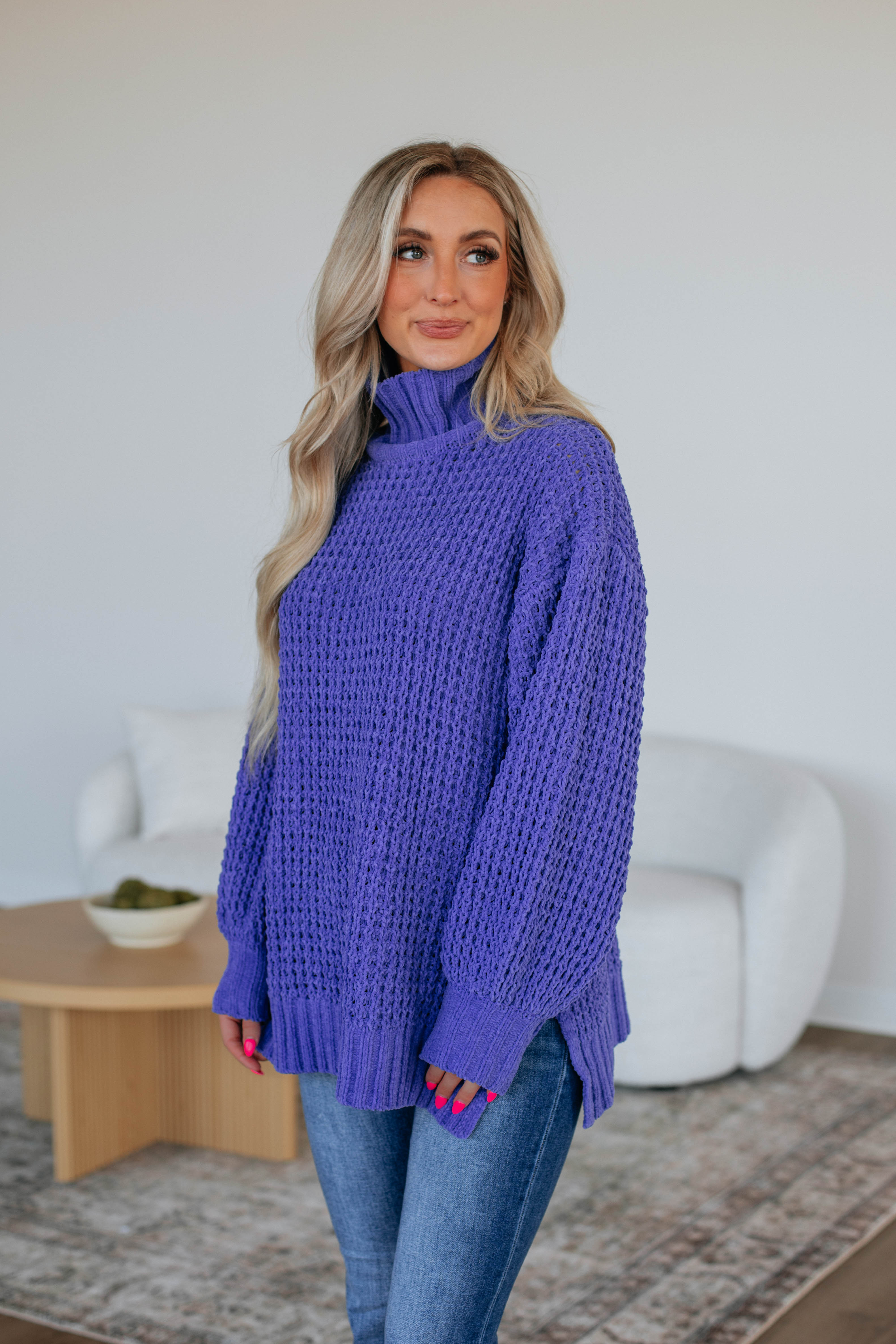 Jadea Oversized Sweater Women's Soft Knit Pullover Periwinkle Blue | Cozy Winter Fashion for Casual Outings & Lounge Wear