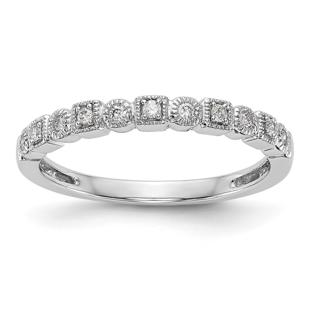 14K White Gold Diamond Band Ring for Women - 0.09Ct Round Cut Solitaire Wedding Ring, Anniversary Gift, Stackable Ring for Everyday Wear