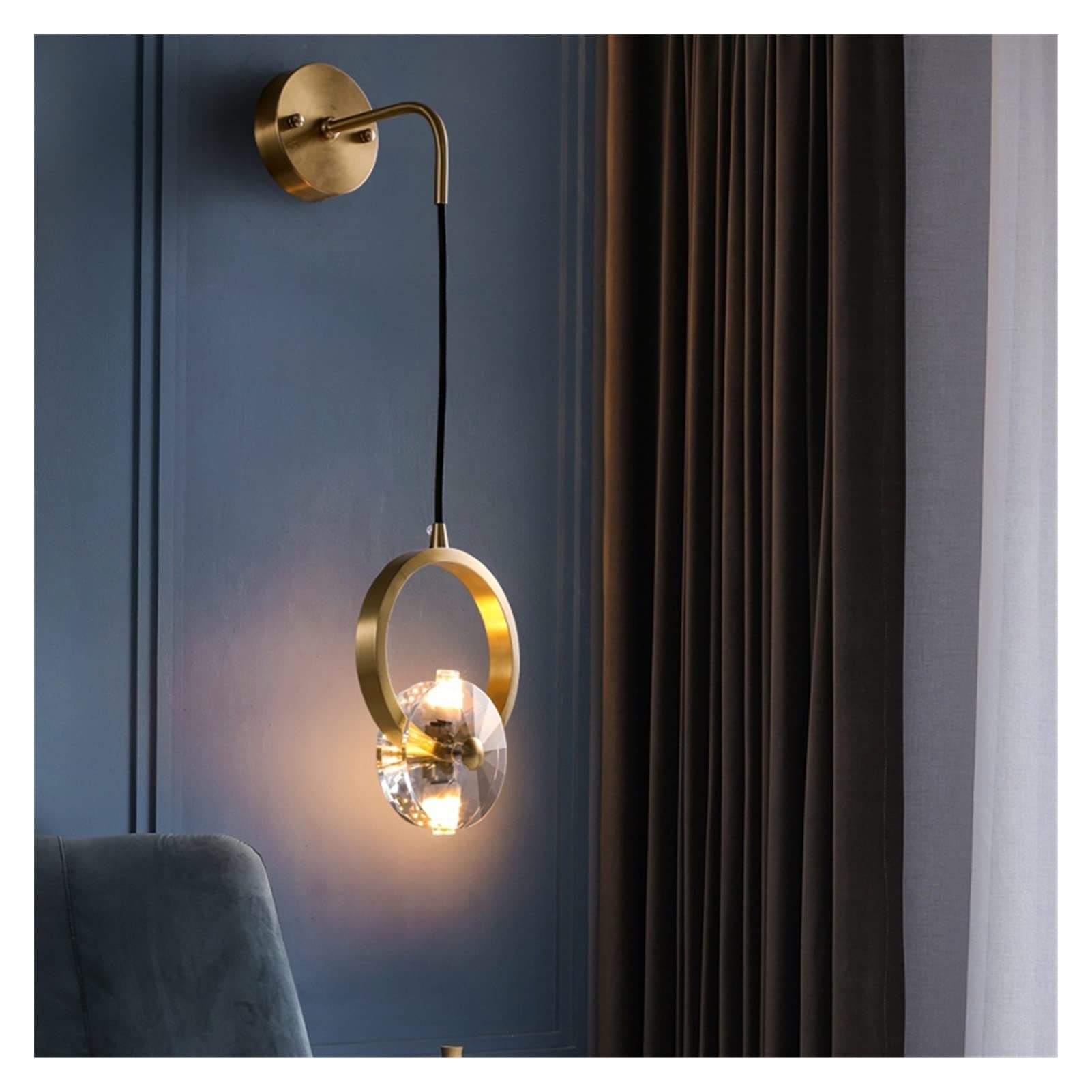 Modern LED Wall Lamp - Copper Crystal Wall Lighting for Bedroom, Stairs & Corridor - Energy Efficient Dimmable Wall Mount Light for Home Decor & Ambiance