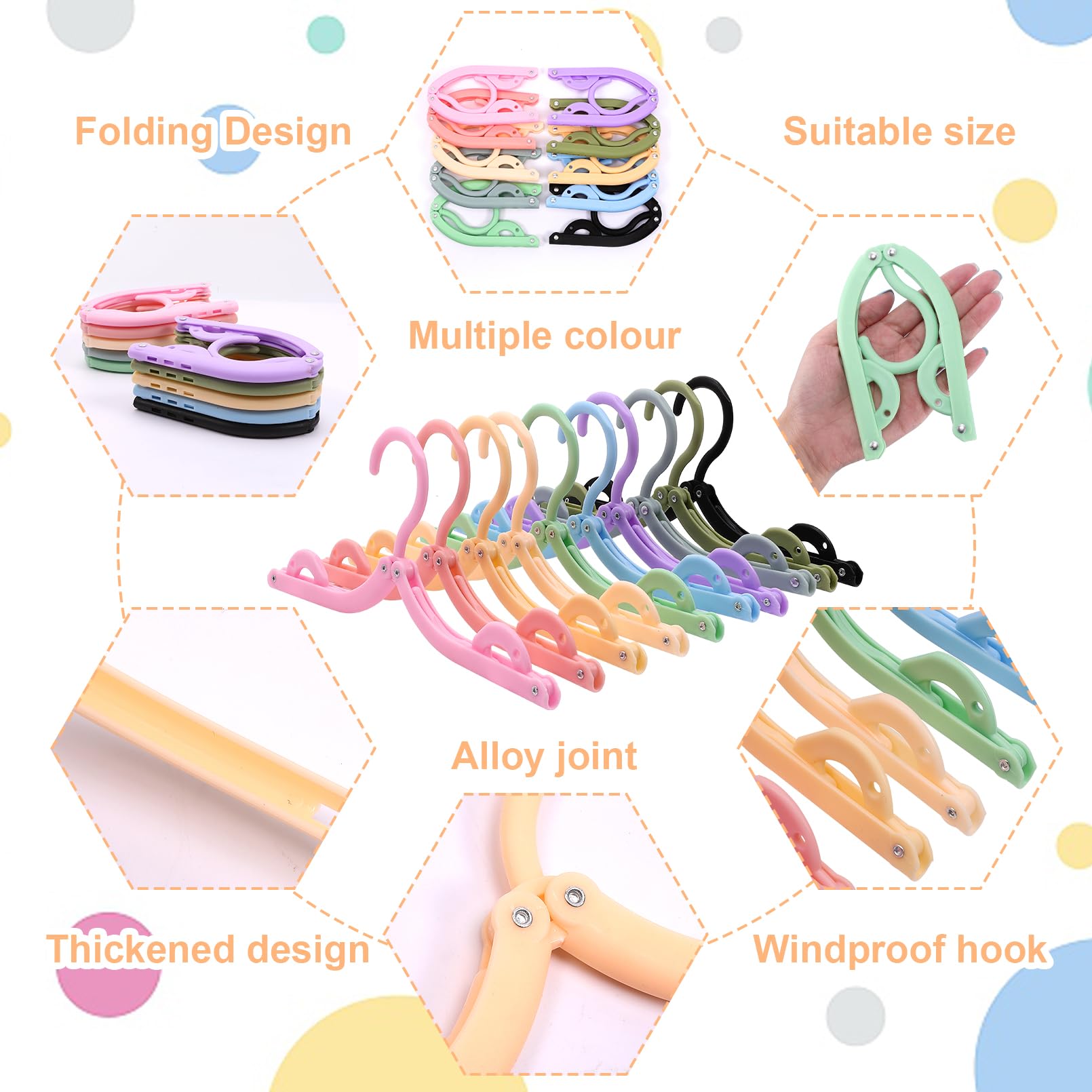 40 Pack Foldable Travel Hangers - Space Saving Clothes Hangers for Suitcase, Hotel & Home Organization (10 Color Options) - Perfect for Vacation Packing, Business Trips & Closet Storage