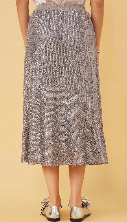 Sparkle Sequin Midi Skirt for Women - Silver Glitter Party Skirt | Perfect for New Year's Eve, Prom, Club Wear & Special Occasions