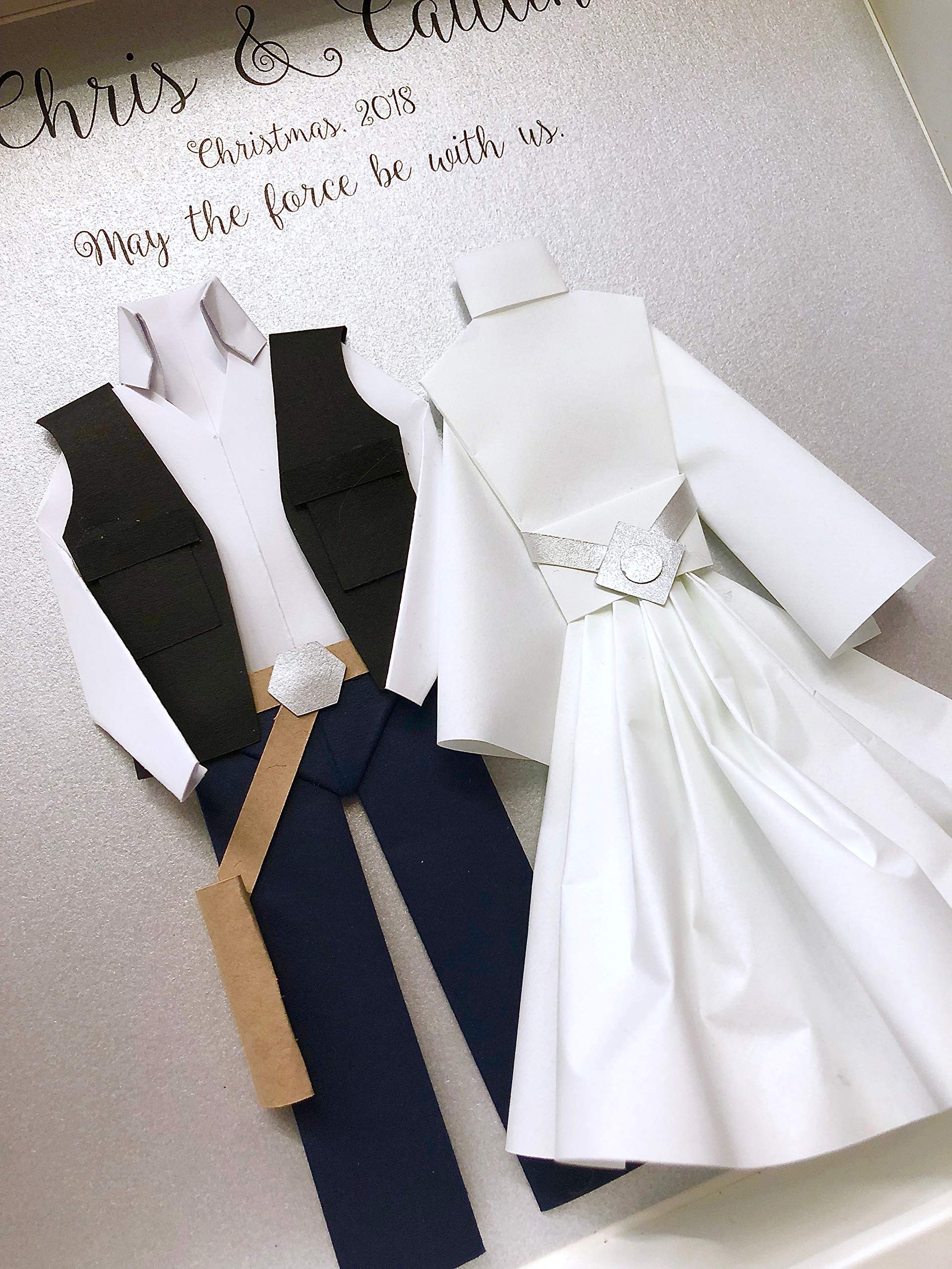 Custom Star Wars Wedding Gift - Personalized Paper Origami Bride & Groom - Unique First Anniversary Gift for Couples - Star Wars Themed Art - Perfect for Weddings, Anniversaries & Geeky Couples