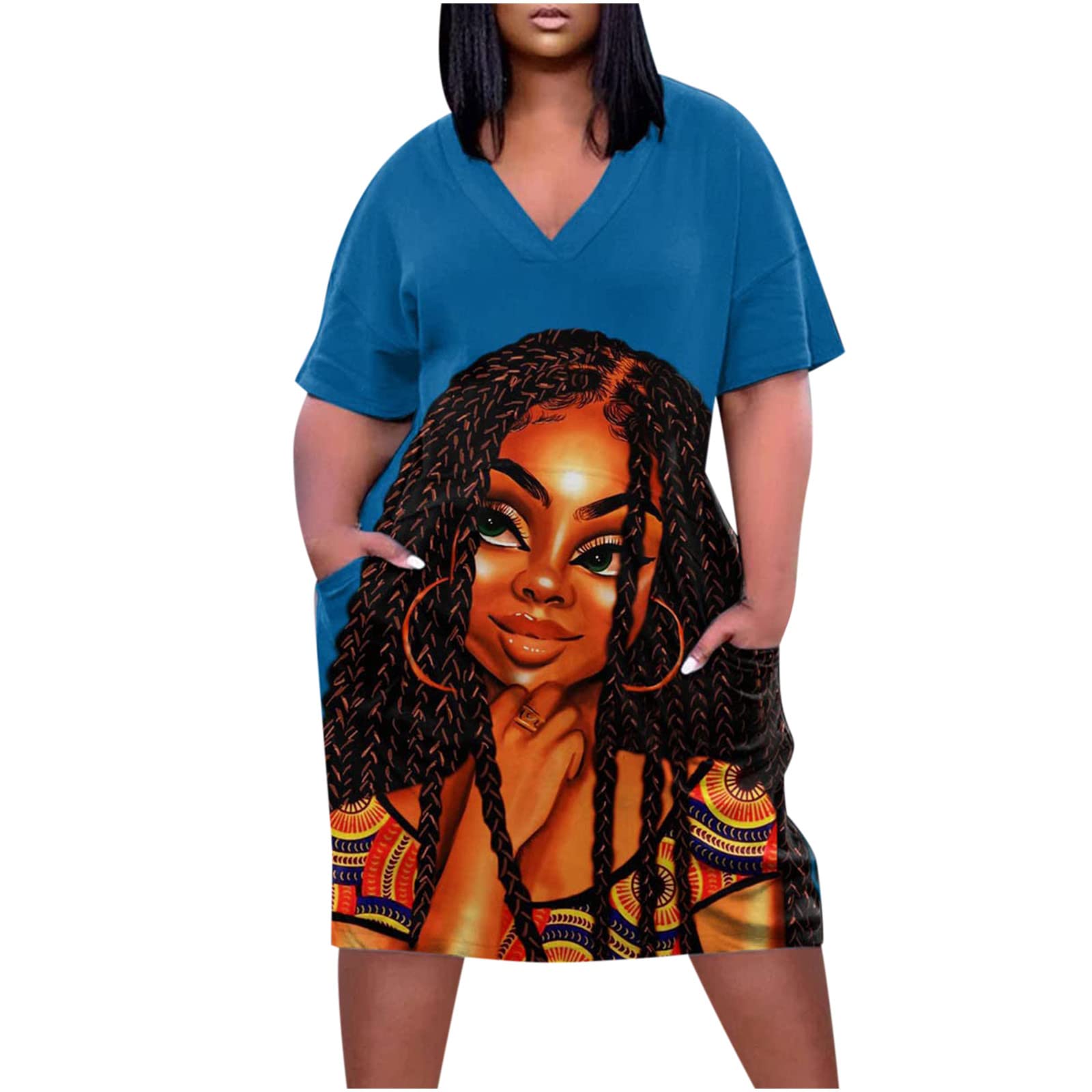 Plus Size African Print Dress for Women - V Neck Ethnic Style Knee Length Dress with Western Shirt Design | Perfect for Cultural Events, Parties & Casual Wear