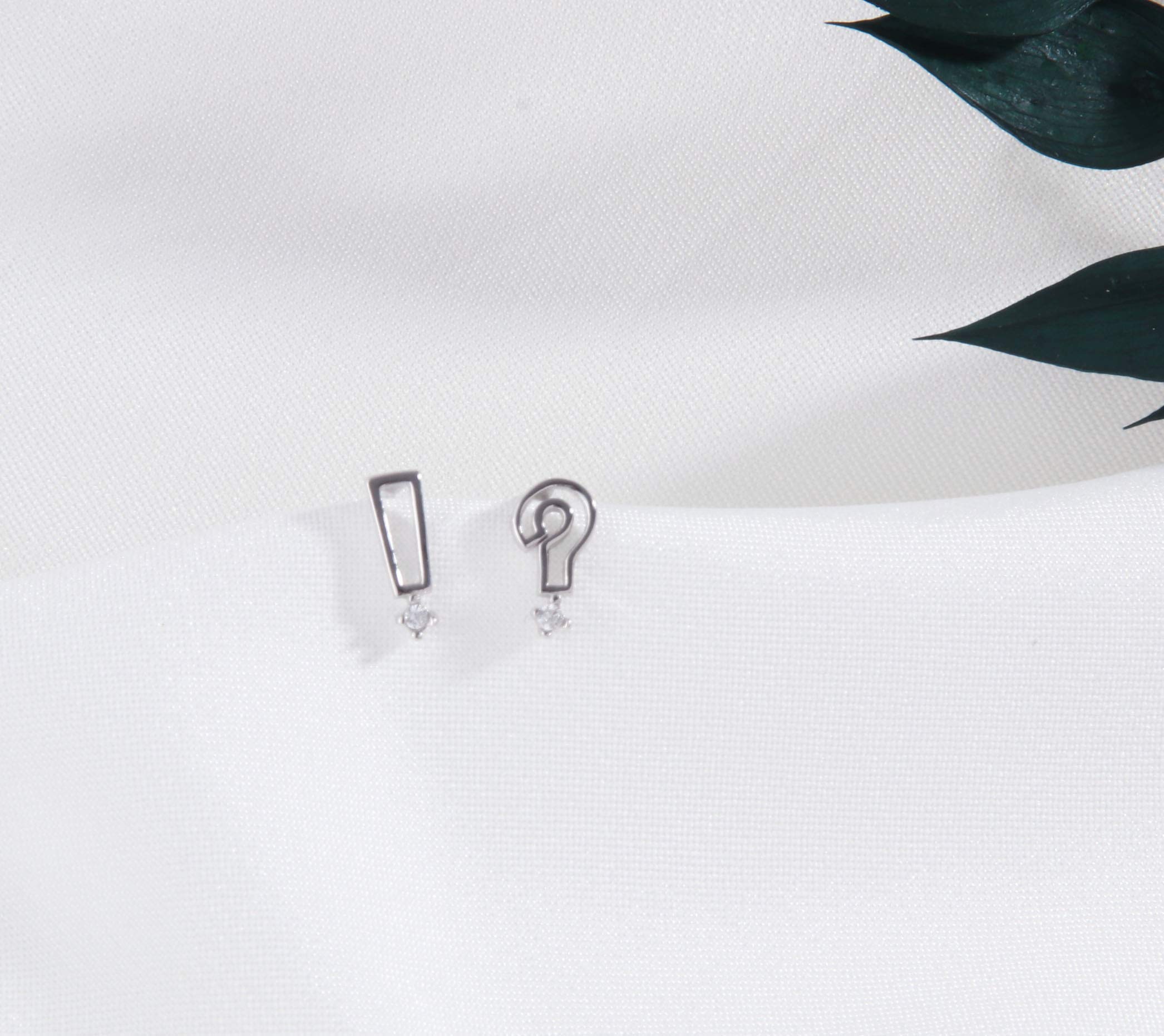 Helen de Lete Exclamation & Question Mark S925 Sterling Silver Earrings - Minimalist Dainty Stud Earrings for Women, Perfect for Everyday Wear & Gift Giving