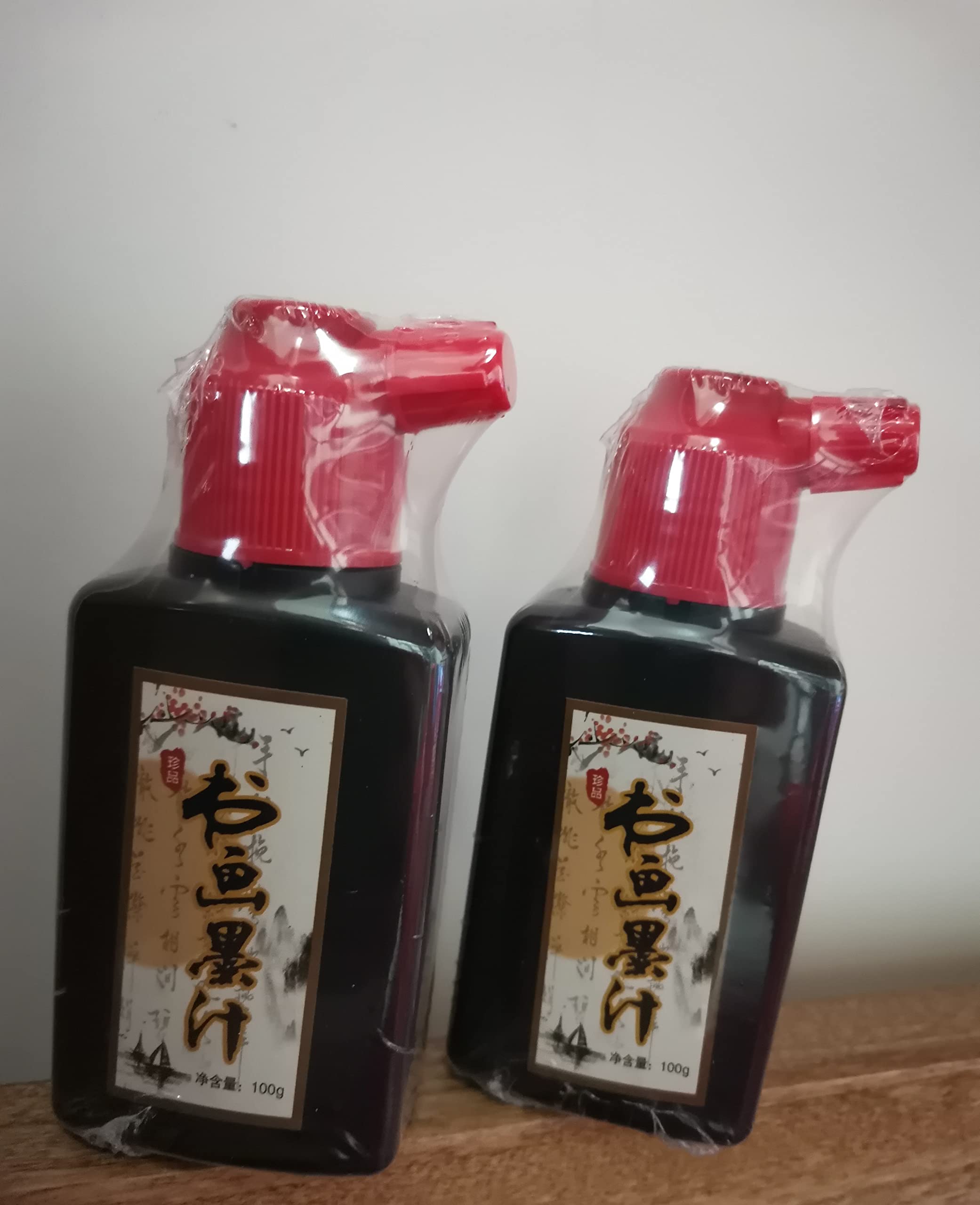 Professional Traditional Calligraphy & Brush Painting Ink Set - 2 Bottles (100g Each) Black Ink for Chinese Calligraphy, Sumi-e Painting & Art Projects - Perfect for Beginners & Artists