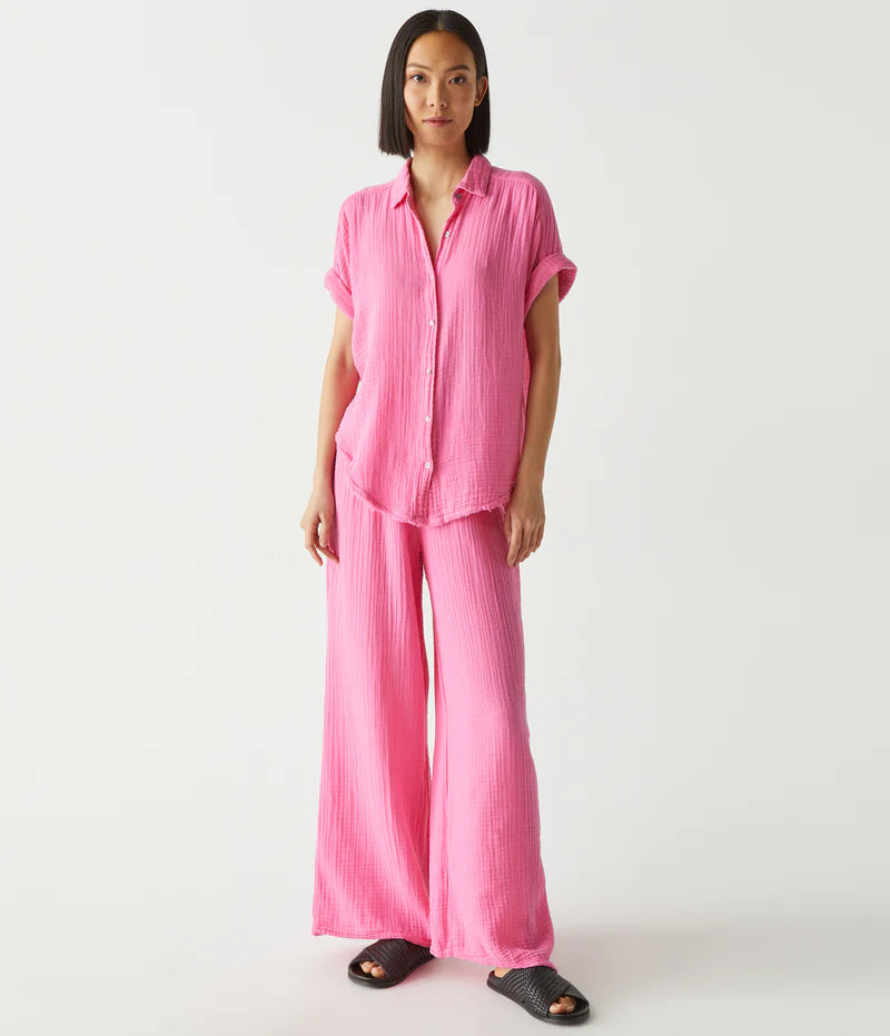 Bailey Gauze Button Down Shirt for Women - Floral Flamingo Print Summer Top - Perfect for Beach Vacations & Casual Outings