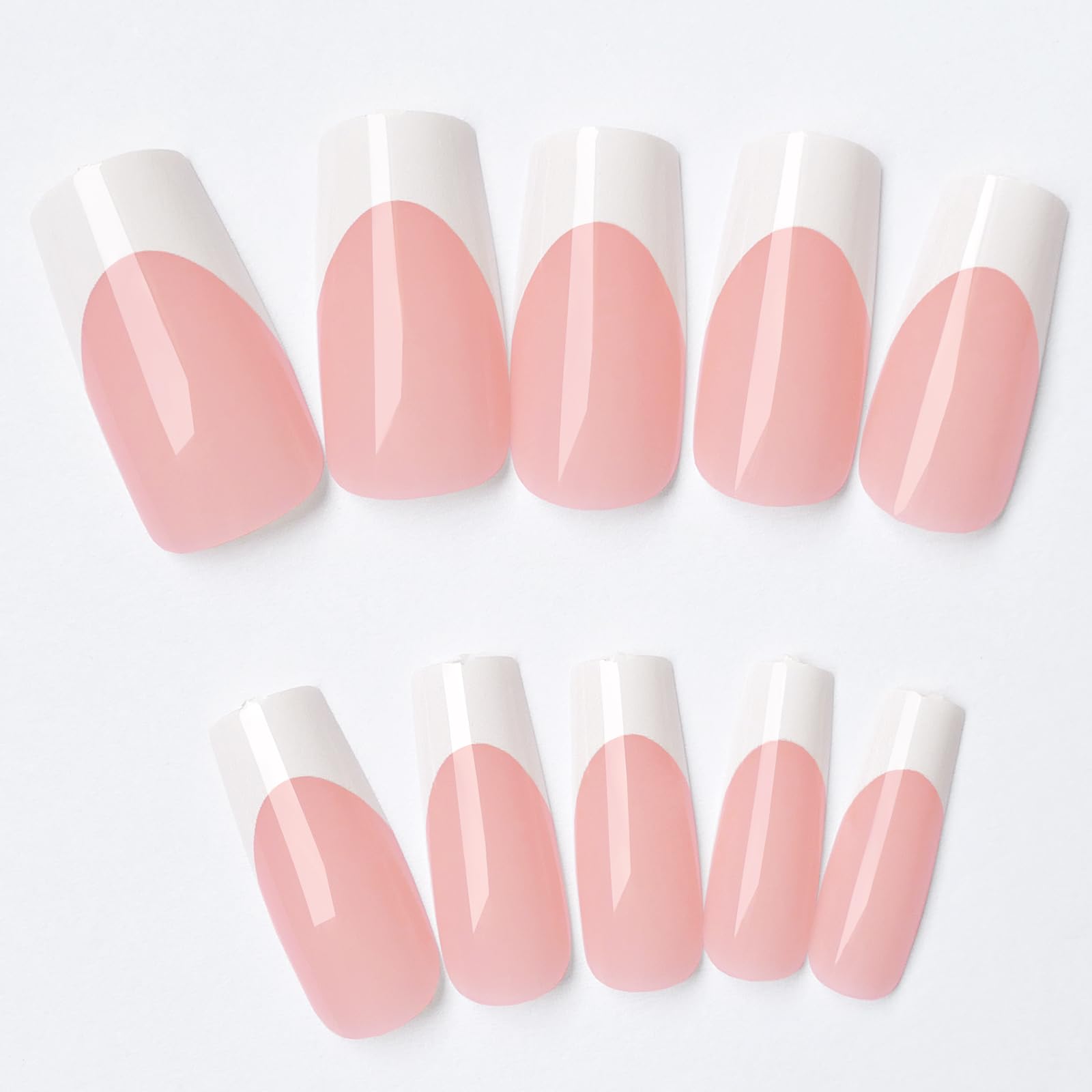 AddFavor 120pcs White French Tip Press on Nails - Medium Square Fake Nails with Adhesive Tabs | Nude False Nails for Women & Girls | Perfect for Parties, Weddings & Daily Wear