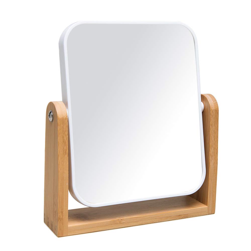 YEAKE 8-Inch Vanity Makeup Mirror with Natural Bamboo Stand - 1X/2X Magnification, Double-Sided 360° Swivel Design - Portable Tabletop Mirror for Bathroom, Bedroom & Dressing Room - Perfect for Makeup, Shaving & Skincare Routines