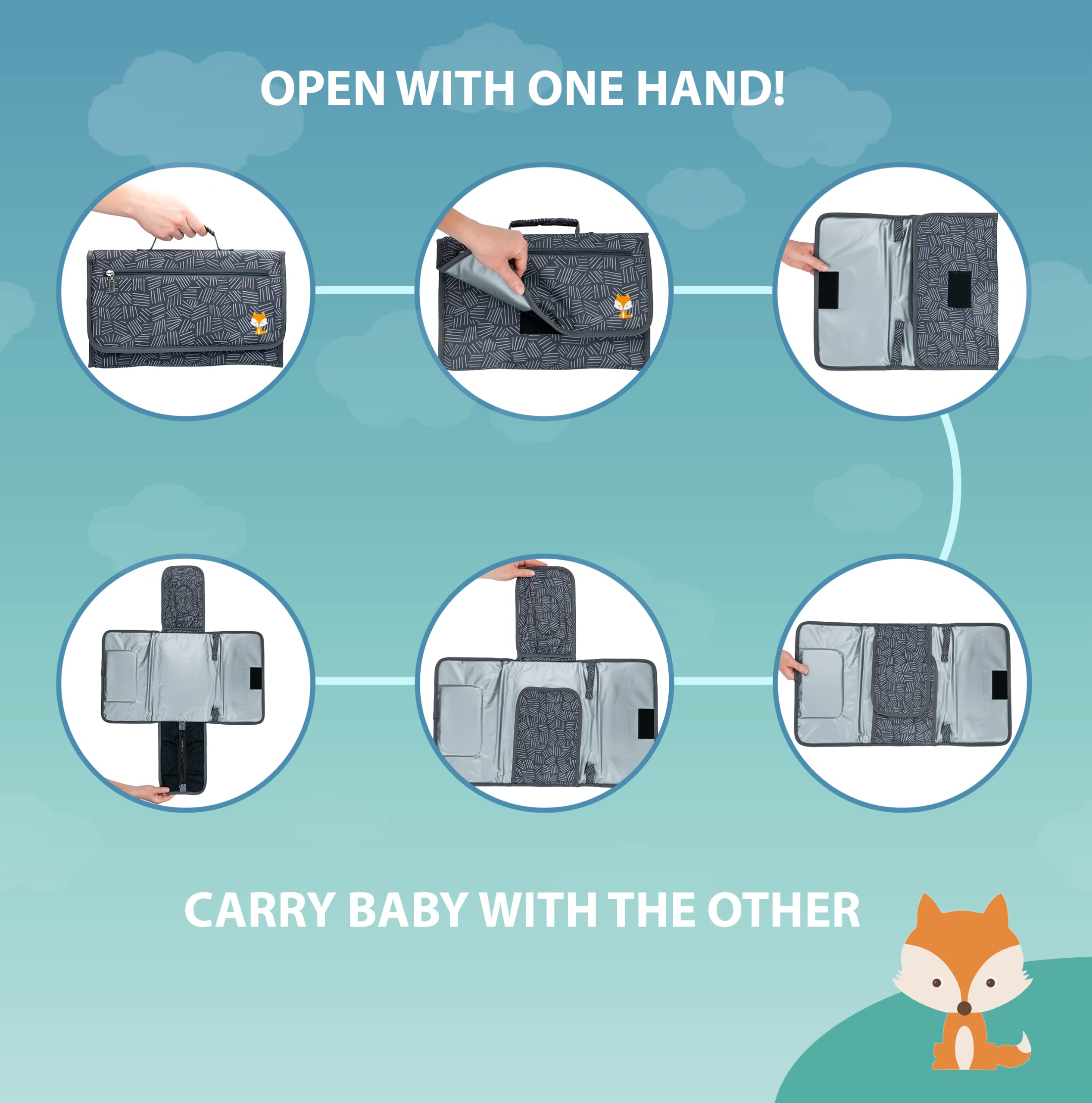 **Lil Fox Portable Baby Changing Pad - Waterproof Diaper Changing Mat for Travel, Nursery & On-the-Go | One-Hand Operation | Perfect Baby Shower Gift & Newborn Essential | Unisex Baby Changing Station for Diaper Bags & Tables**    *(Use Cases: Ideal for home nurseries, diaper bags, travel, daycare centers, and outdoor activities with baby.)*