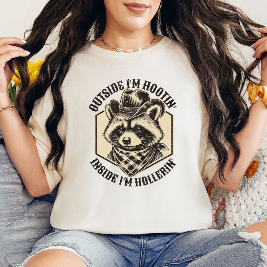 Funny Owl Graphic Tee - Outside I'm Hootin' Inside I'm Hollerin' Slogan T-Shirt - Perfect for Casual Wear, Halloween Costumes & Owl Lovers