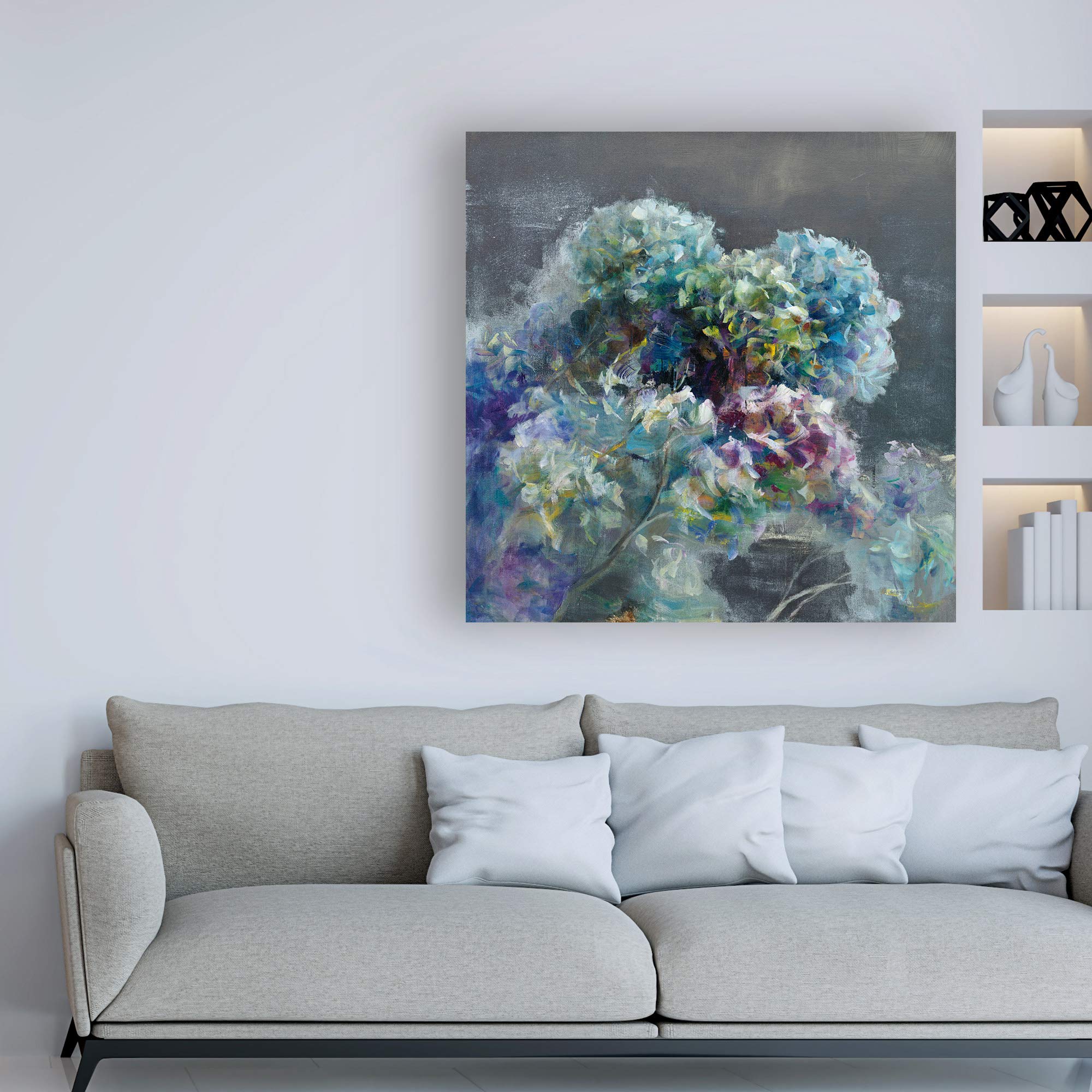 Danhui NAI Abstract Hydrangea Dark Art Print - 18x18 Inch Modern Floral Wall Decor for Living Room, Bedroom & Office | Trademark Fine Art