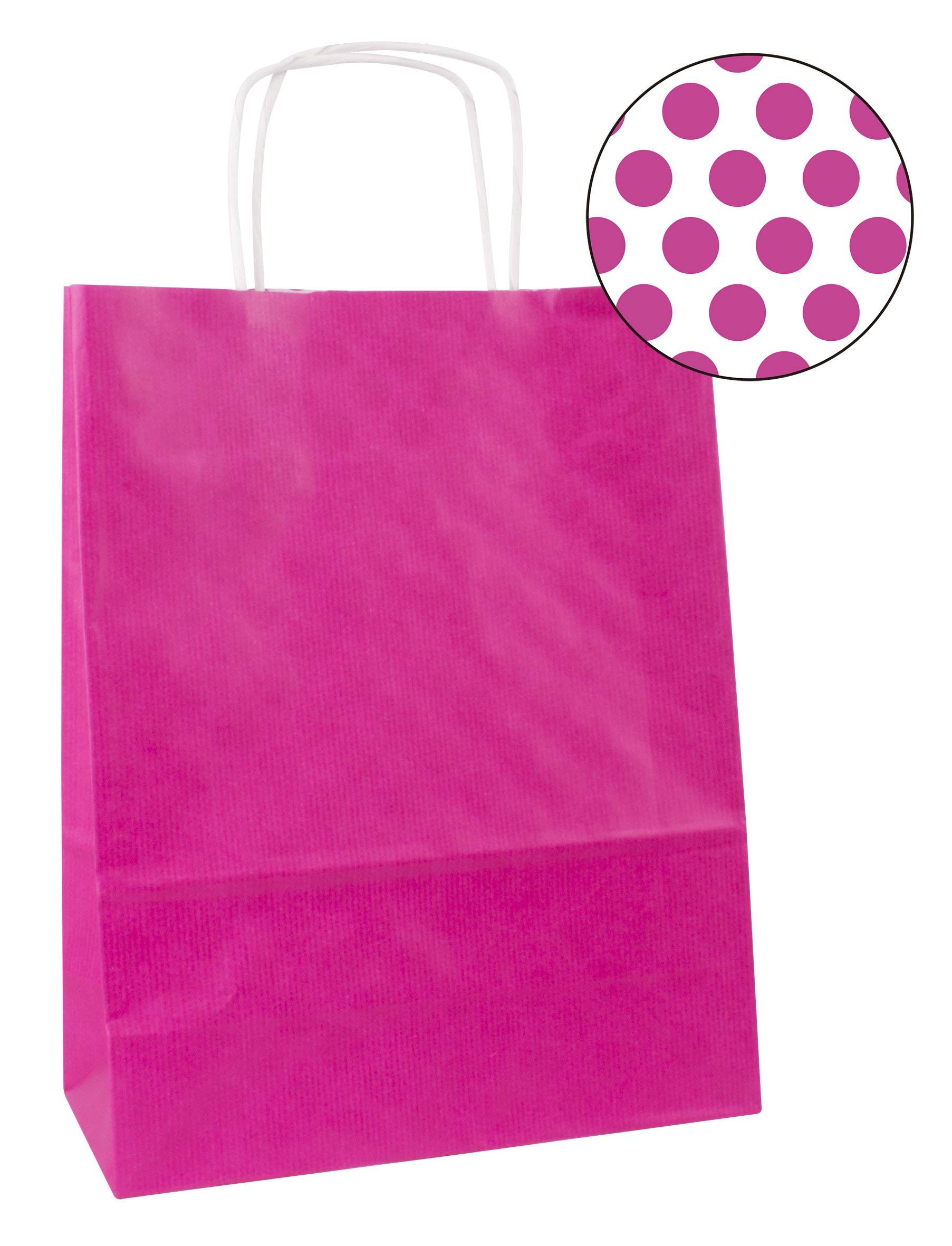 Agipa 101838 Kraft Paper Carrier Bags - Medium Size Fuchsia Pink for Shopping, Gift Wrapping & Retail Packaging