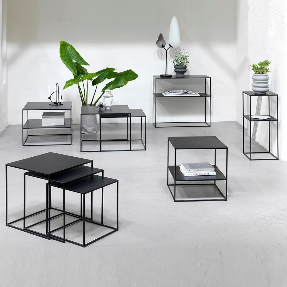PEBBLE Nest of 2 Coffee Tables - 65x60cm Modern Side Tables Set in Black - Perfect for Living Room, Bedroom or Office Decor
