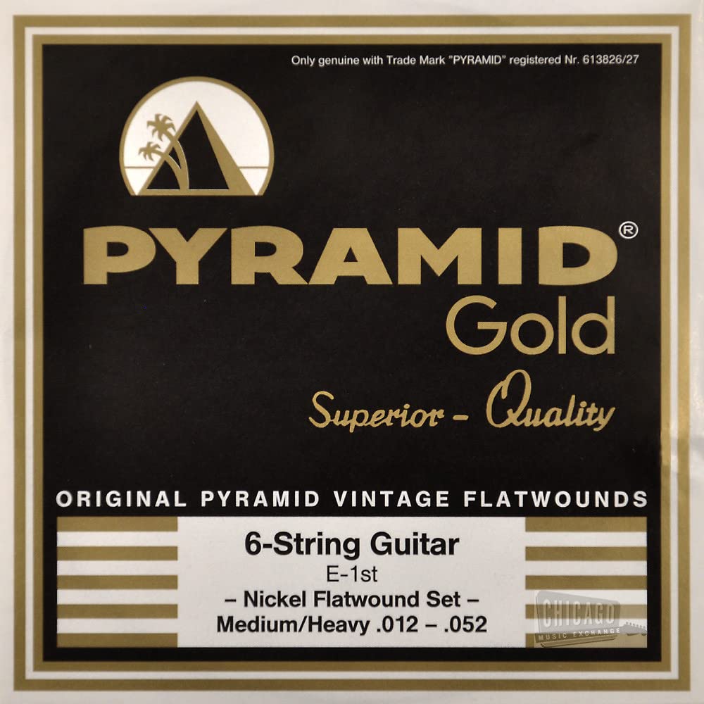 Pyramid Gold Flatwound Electric Guitar Strings 12-52 Gauge - Medium/Heavy Tension for Smooth Jazz & Blues Tone | Perfect for Studio Recording & Live Performances