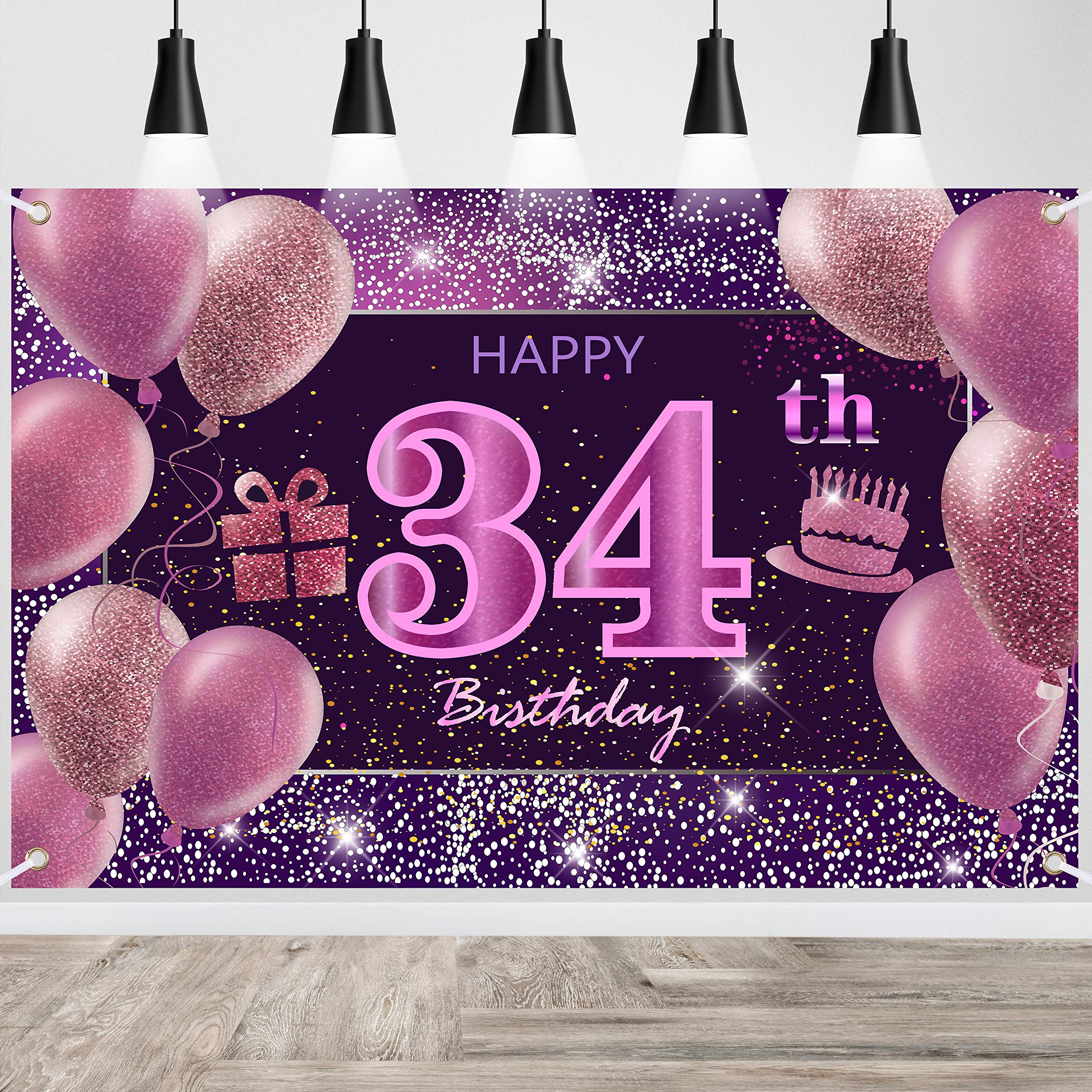 IMISI 34th Birthday Banner & Pink Party Decorations for Women - Happy Birthday Backdrop for Girls' Celebration, Perfect for Birthday Parties & Photo Booths
