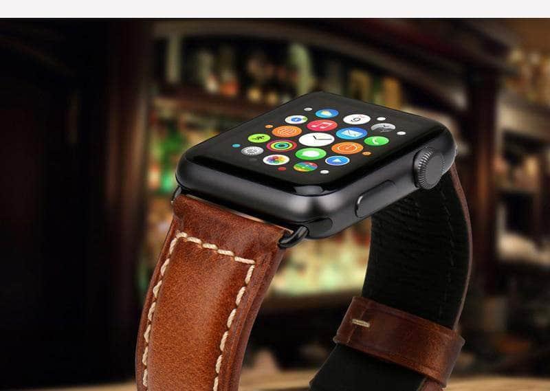 Genuine Leather Vintage Watch Band for Apple Watch Series 6/5/4/3/2/1/SE - 44mm 42mm 40mm 38mm - Perfect for Business, Casual & Everyday Wear