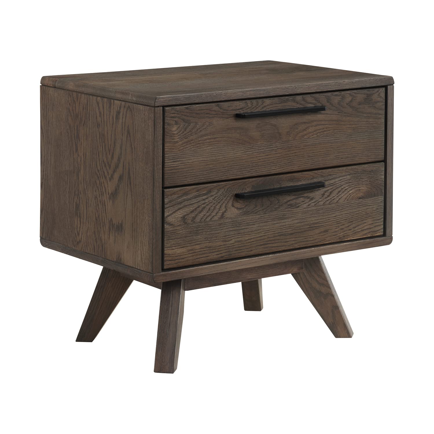 Armen Living Astoria Oak 2-Drawer Nightstand - Solid Wood Bedside Table for Bedroom with Storage, Perfect for Small Spaces & Modern Home Decor