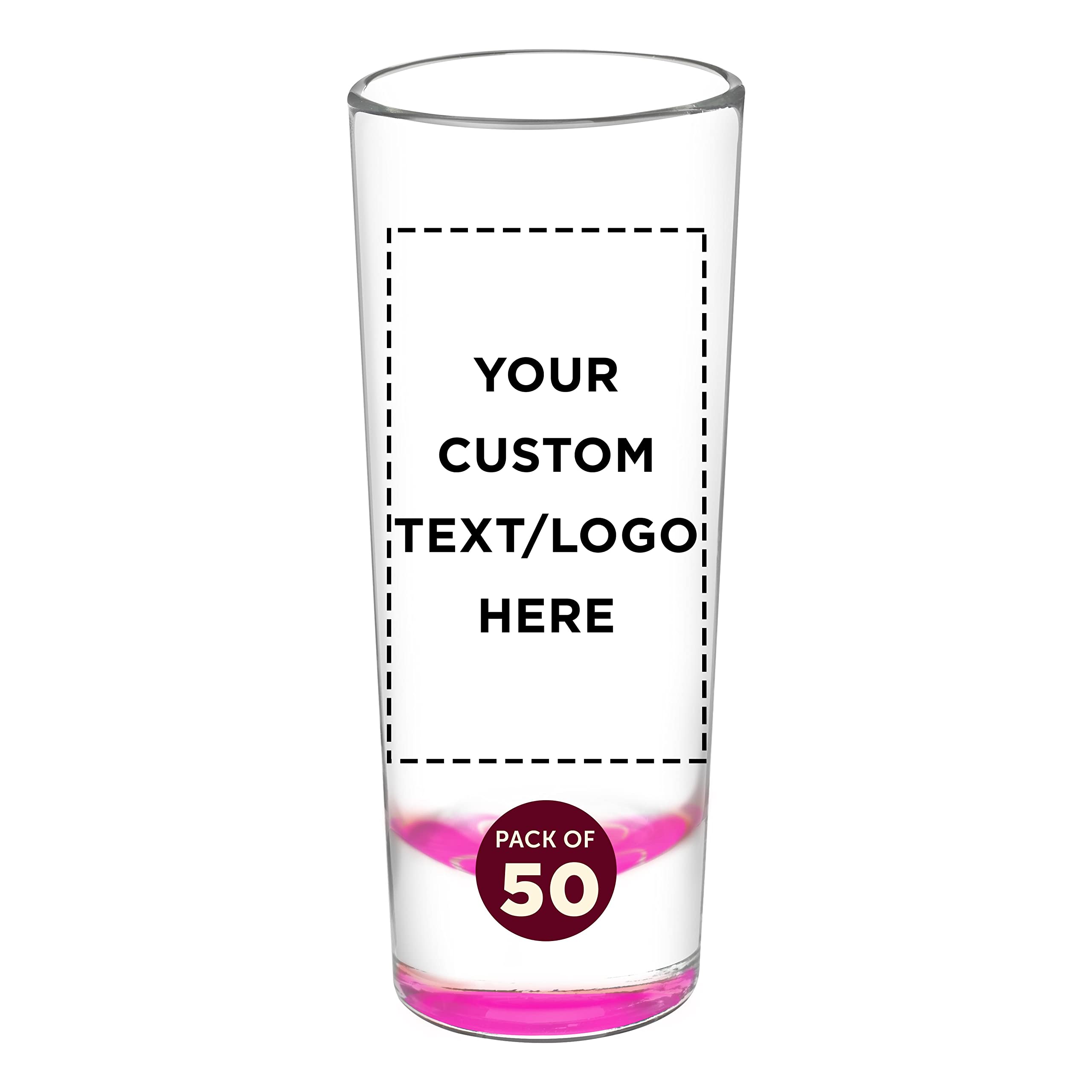 Custom 2 oz Cordial Shot Glasses Set of 50 - Personalized Bulk Pack for Parties, Weddings & Events - Durable Pink Glassware for Bars, Restaurants & Home Entertaining