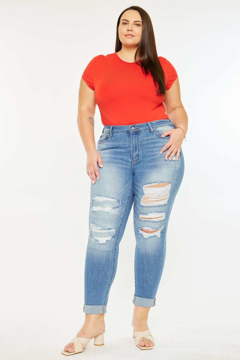 Marimar Women's Plus Size Mid Rise Ankle Skinny Jeans - Stretch Denim Pants for Casual Wear & Everyday Outfits