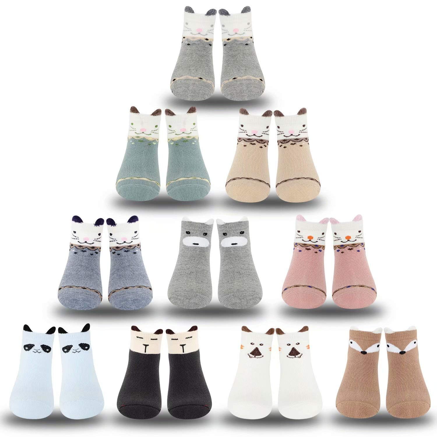 Adorable Animal Cat Socks for Toddler Girls - Soft Cotton Ankle & Quarter Crew Socks for Kids - Perfect for Playtime, School & Everyday Wear