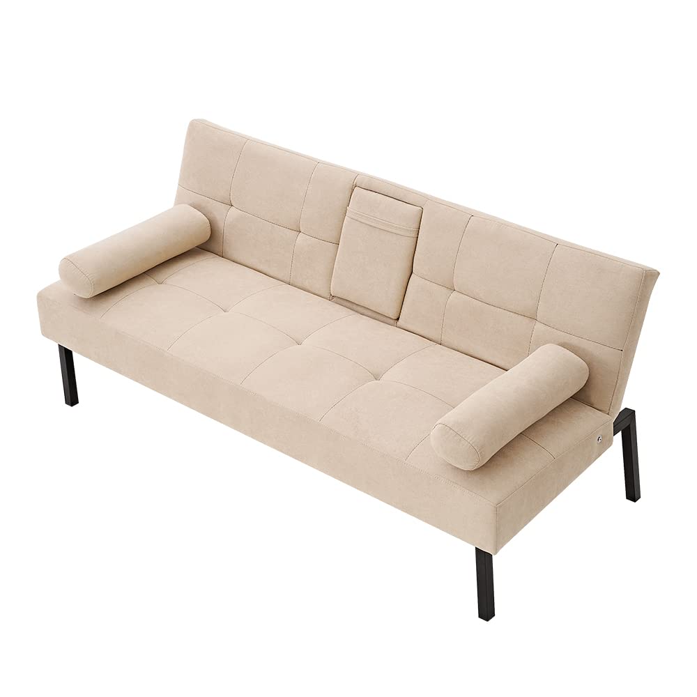 Panana 3-Seater Convertible Futon Sofa Bed - Click Clack Recliner Couch with Fabric Upholstery for Living Room, Guest Room & Small Spaces (Beige) | Space-Saving Multi-Functional Furniture for Apartments, Dorms & Home Offices