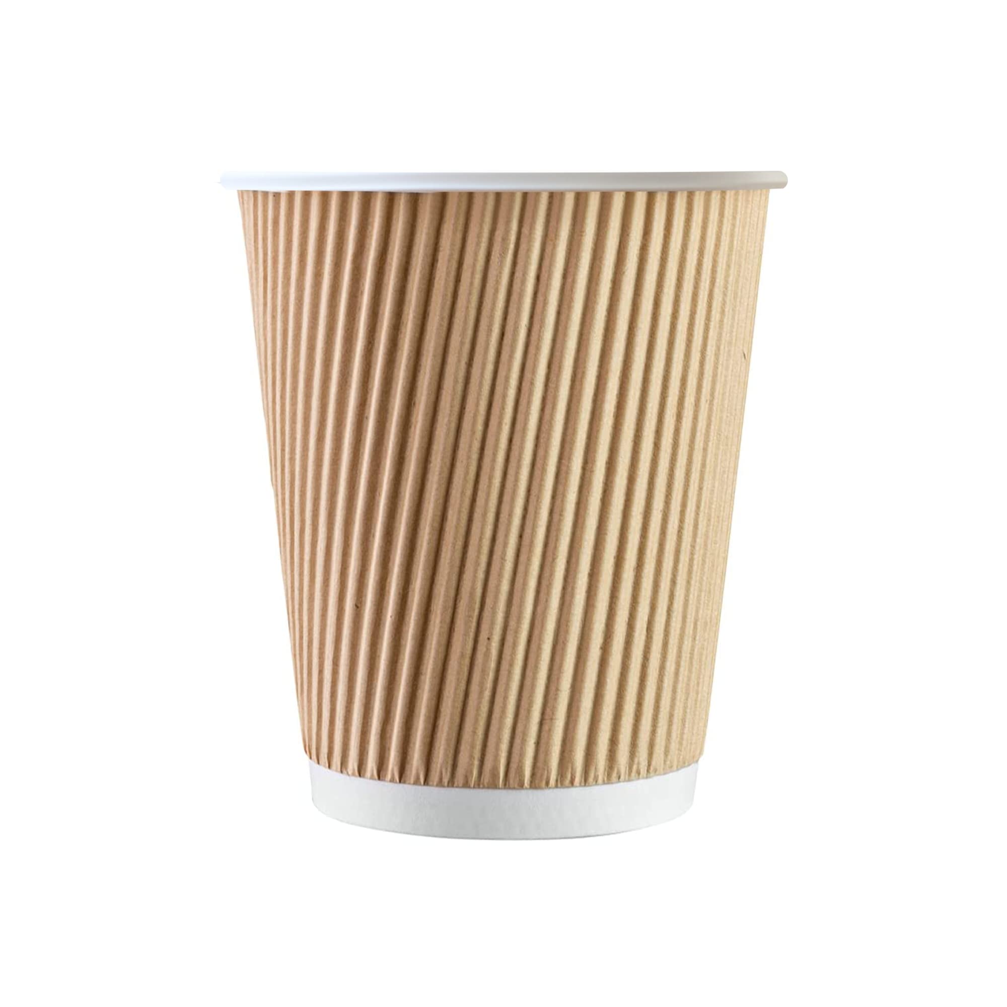 500 Pack 12oz Kraft Ripple Paper Cups - 3 Ply Insulated Disposable Hot Drink Cups for Coffee, Tea & Cocoa - Perfect for Cafes, Offices & Events