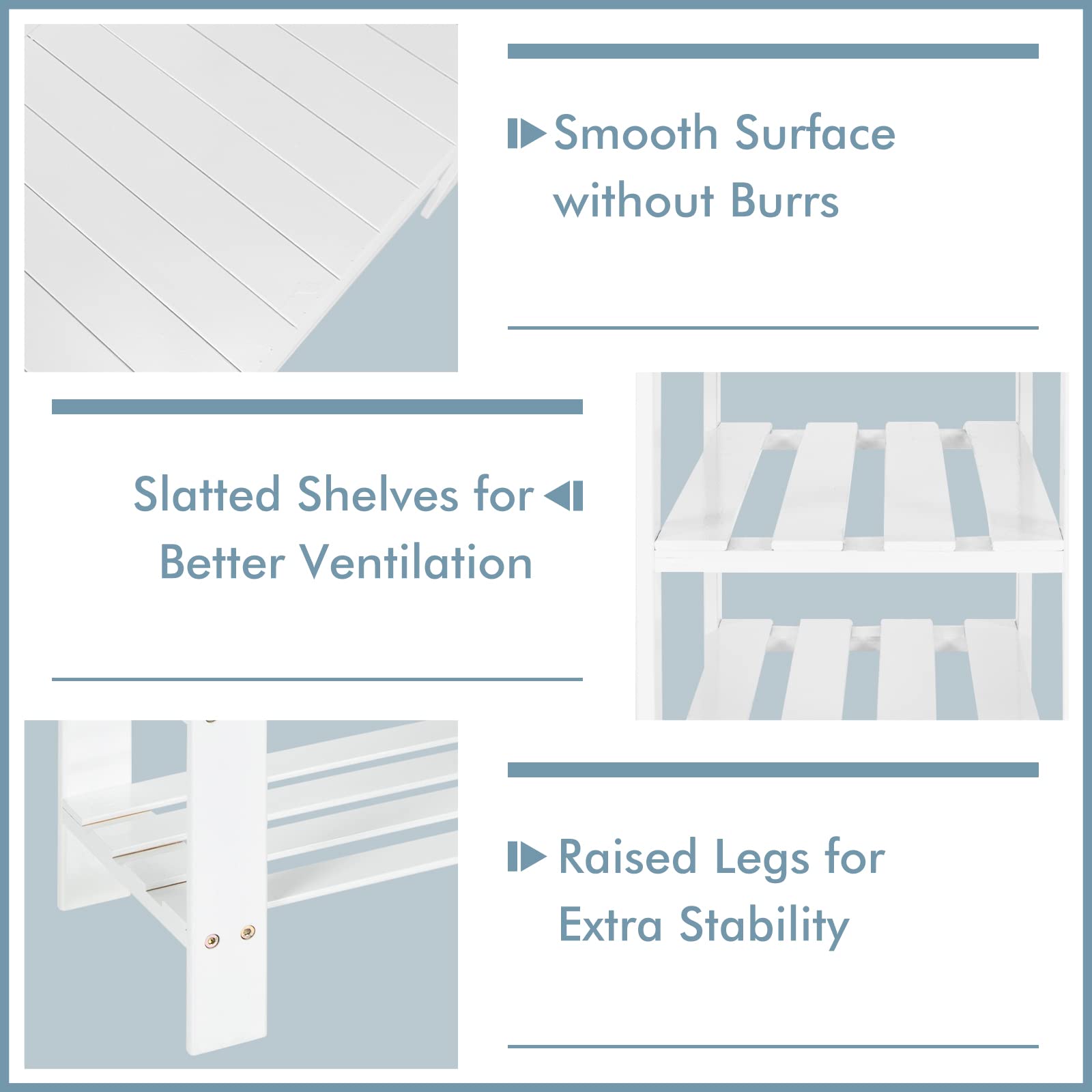 KOTEK 3-Tier Bamboo Shoe Rack Bench - Sturdy Entryway Shoe Organizer Shelf with 220 lbs Weight Capacity - Multi-Purpose Storage for Shoes, Boots & Accessories - Perfect for Hallway, Bathroom, Living Room & Bedroom (White)