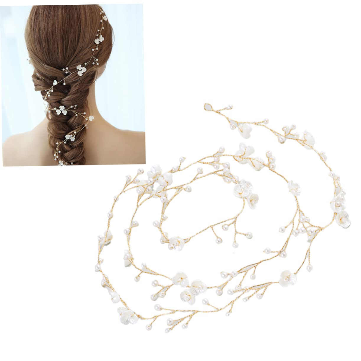 POPETPOP 2-Piece Pearl Wedding Headpiece Set for Brides - Elegant Bridal Hair Accessories with Flower Vine Design (European & American Style) - Perfect for Weddings, Proms, and Formal Events