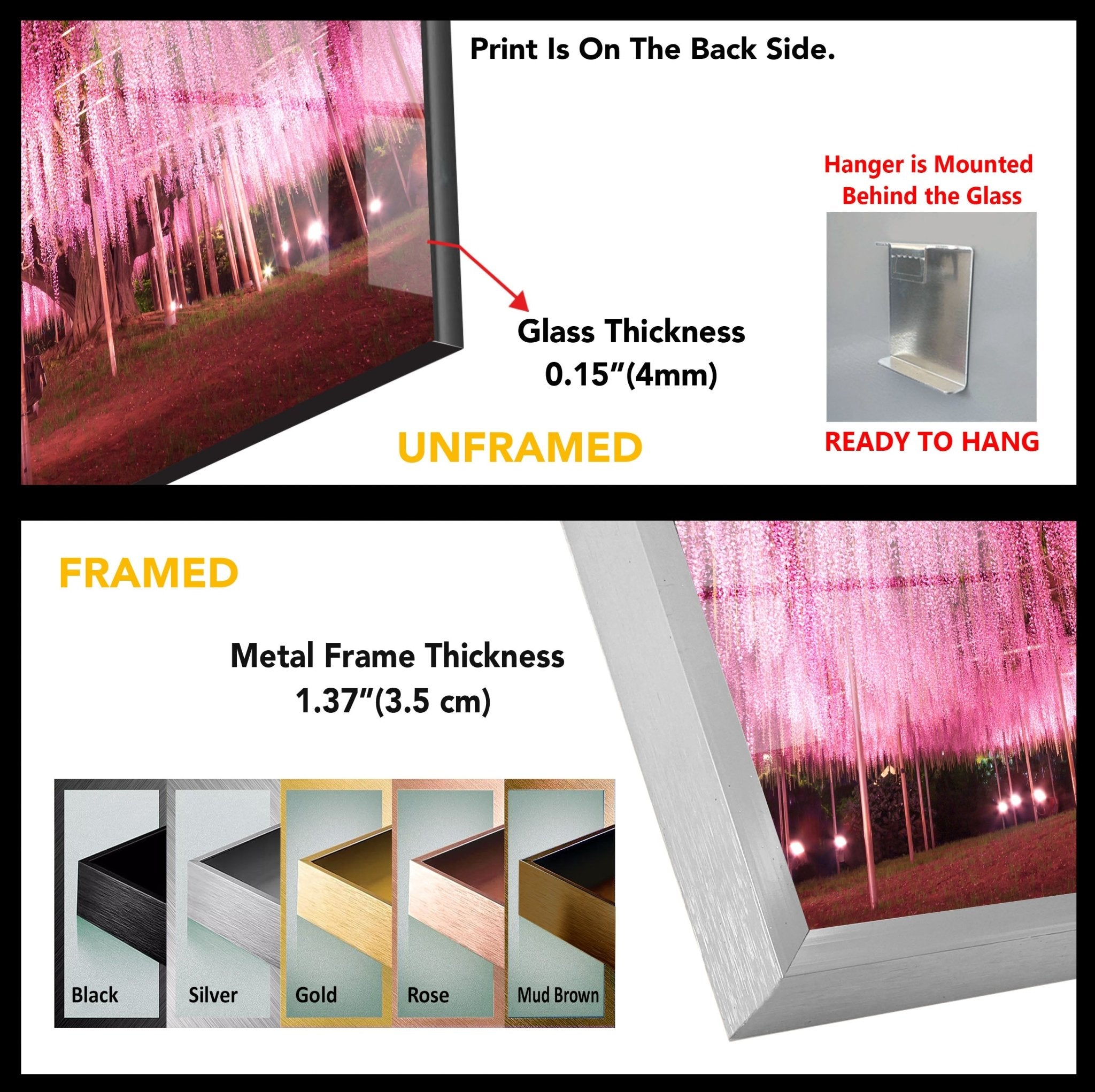 Ashikaga Flower Park Glass Wall Art - Japanese Wisteria Floral Decor for Living Room, Bedroom & Office - Perfect Home Decoration Gift
