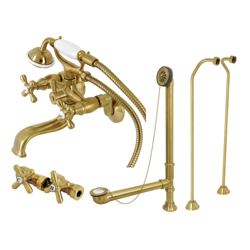 Kingston Brass CCK225MBD Vintage Wall Mount Clawfoot Tub Faucet Set with Supply Line - Antique Style Bathroom Fixture for Classic & Modern Bathrooms