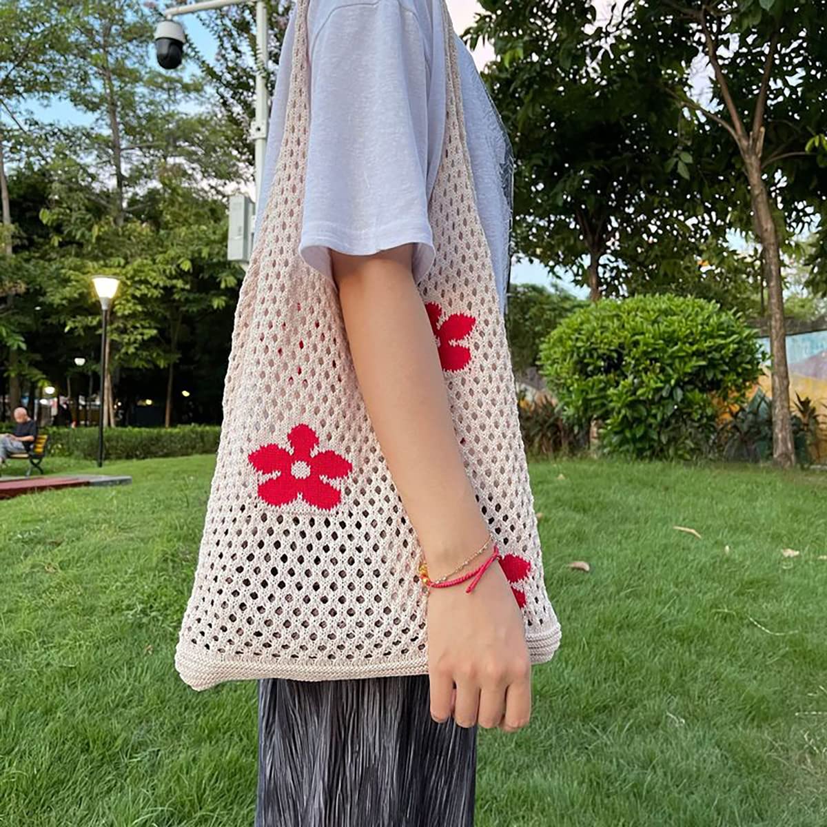 Stylish Women's Knit Mesh Hollow Shoulder Hobo Tote Bag - Fashionable & Breathable Handbag for Shopping, Work, and Daily Use