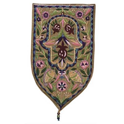Hamsa Hand Embroidered Gold Wall Tapestry - Small Boho Home Decor for Bedroom, Living Room & Meditation Space