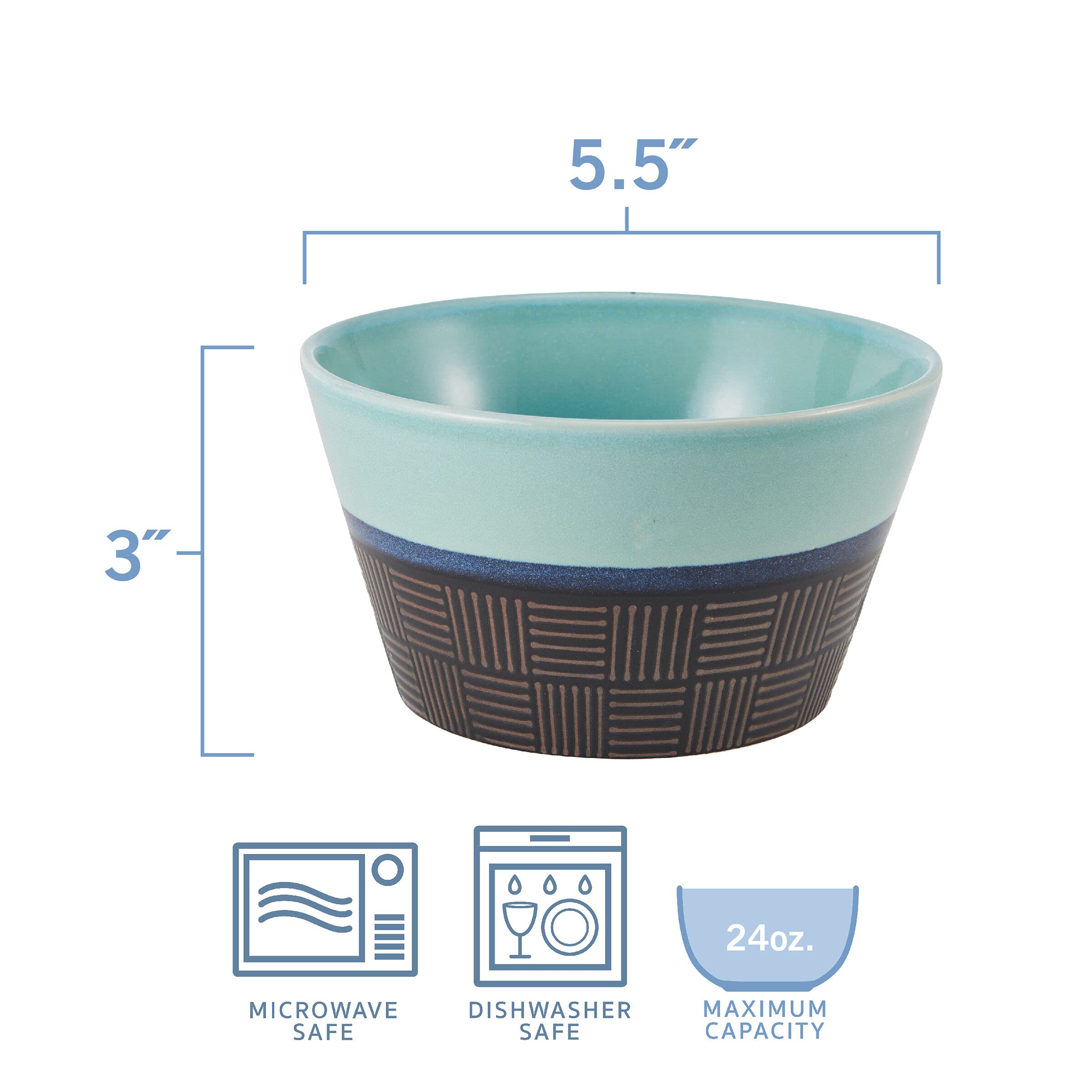 Pfaltzgraff Marcus 24-Oz Cone Shaped Soup & Cereal Bowls Set of 6 - Colorful Stoneware Dishes for Soup, Salad, Pasta & Dessert - Perfect for Dining, Entertaining & Everyday Use