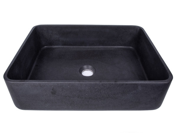 Black Lava Stone Rectangle Vessel Sink - Modern Bathroom Vanity Sink for Contemporary & Farmhouse Decor - Perfect for Home, Hotel, and Spa Bathrooms