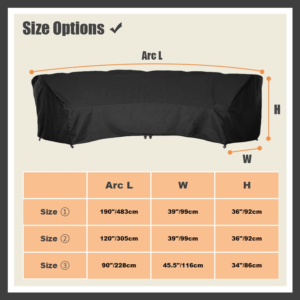 Waterproof Curved Sectional Sofa Cover - Half Moon Couch Protector with Windproof Elastic Cord for Outdoor Patio, Garden & Lawn Furniture | Perfect for Sectional Sofas, Outdoor Seating & Weather Protection