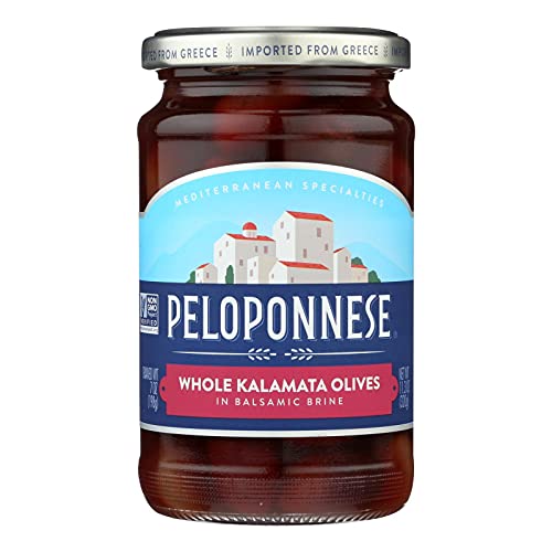 Premium Kalamata Olives - Whole, Pitted, 7 oz (Pack of 6) | Authentic Greek Peloponnese Olives for Salads, Charcuterie Boards & Mediterranean Recipes