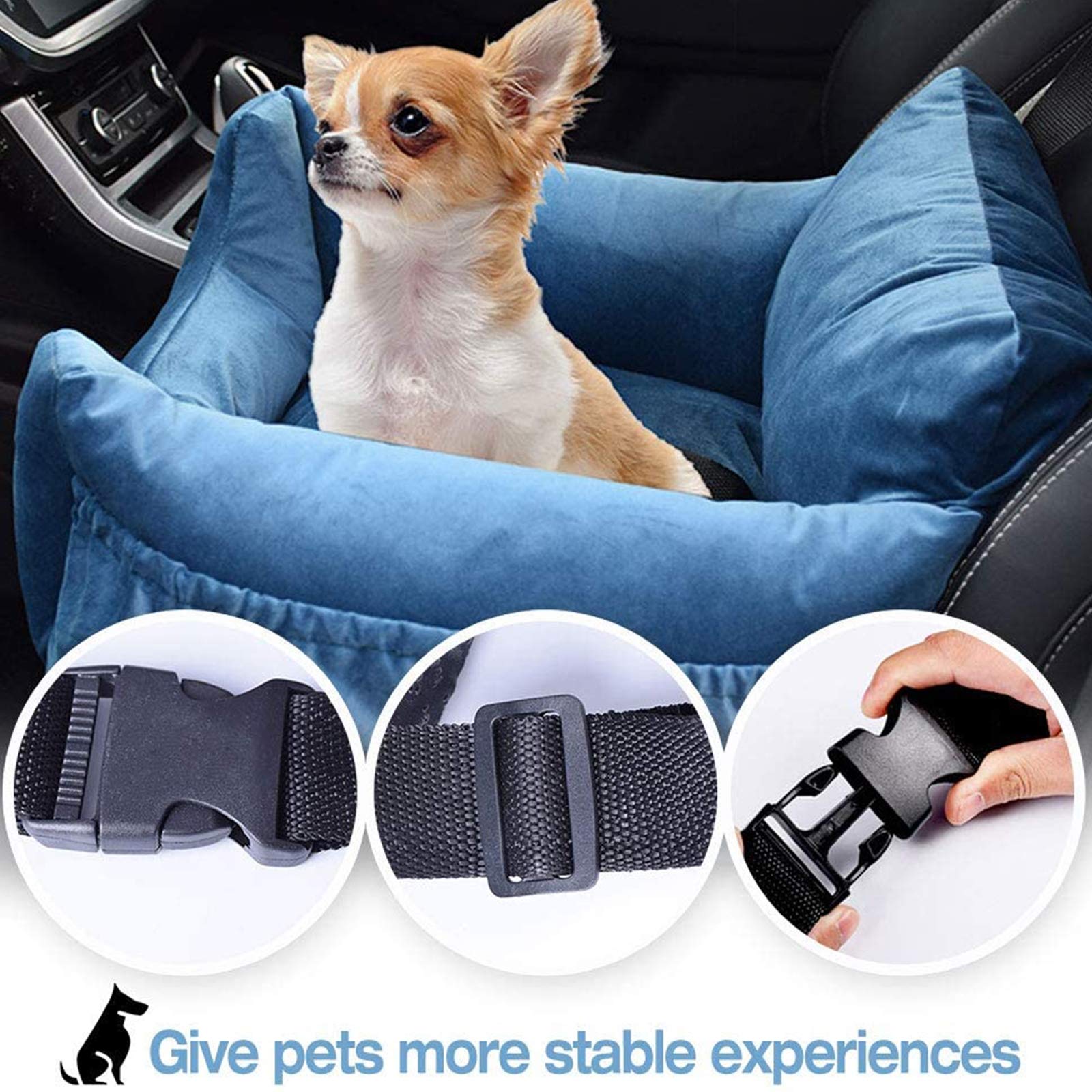 Dog Car Bed for Small Dogs & Cats - Washable Pet Booster Seat with Safety Leash & Storage Pocket | Travel Safety Carrier for Puppies | Perfect for Road Trips & Vet Visits