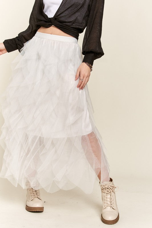 Stylish Ruffled Elastic Waist Skirt for Women - Flowy A-Line Midi Skirt with Comfortable Stretch Waistband | Perfect for Casual Outings, Office Wear & Summer Dresses