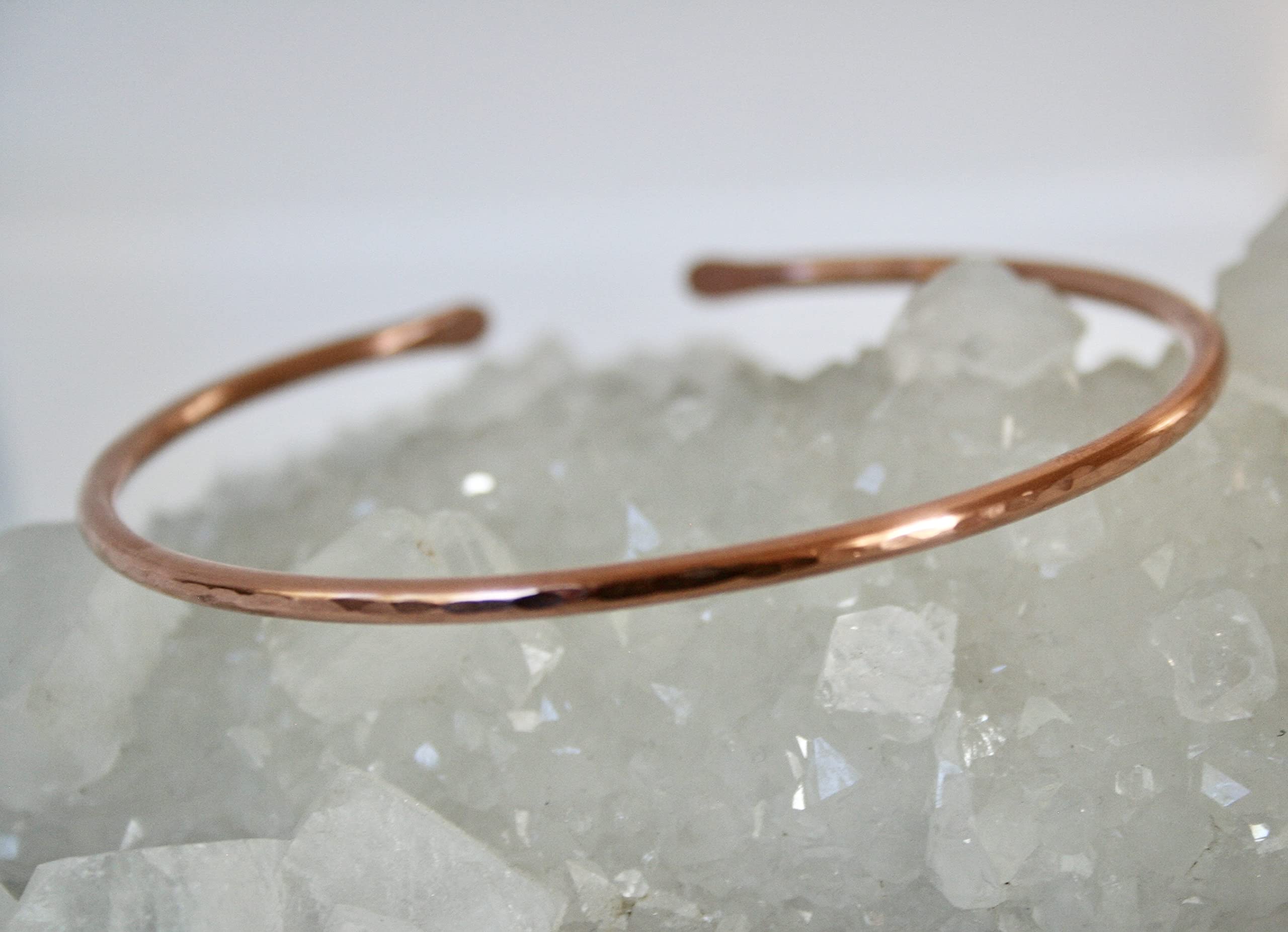 Stackable Minimalist Hammered Copper Cuff Bracelet - Thin Open-Ended Textured Metal Bangle with Polished Shine (9 Inch) - Perfect for Boho Chic Outfits, Layered Jewelry Looks & Everyday Wear