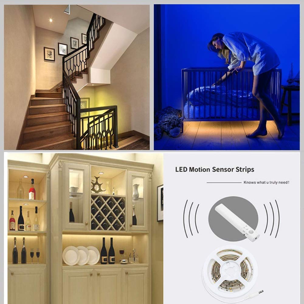 Motion Sensor Wardrobe Light - LED Strip Closet Lights with PIR Auto On/Off, Battery Powered 6000K White Light - Perfect for Bedside, Bathroom, Closet, Cabinet, Kitchen & Stairway Lighting