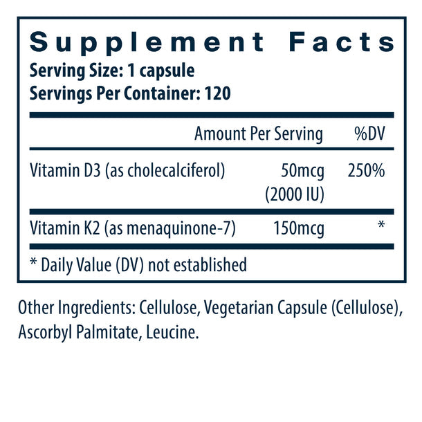 Vital Nutrients Vitamin D3 + K2 Supplement for Immune Support & Bone Health - Supports Heart Health & Calcium Absorption - Ideal for Daily Wellness & Immune System Boost